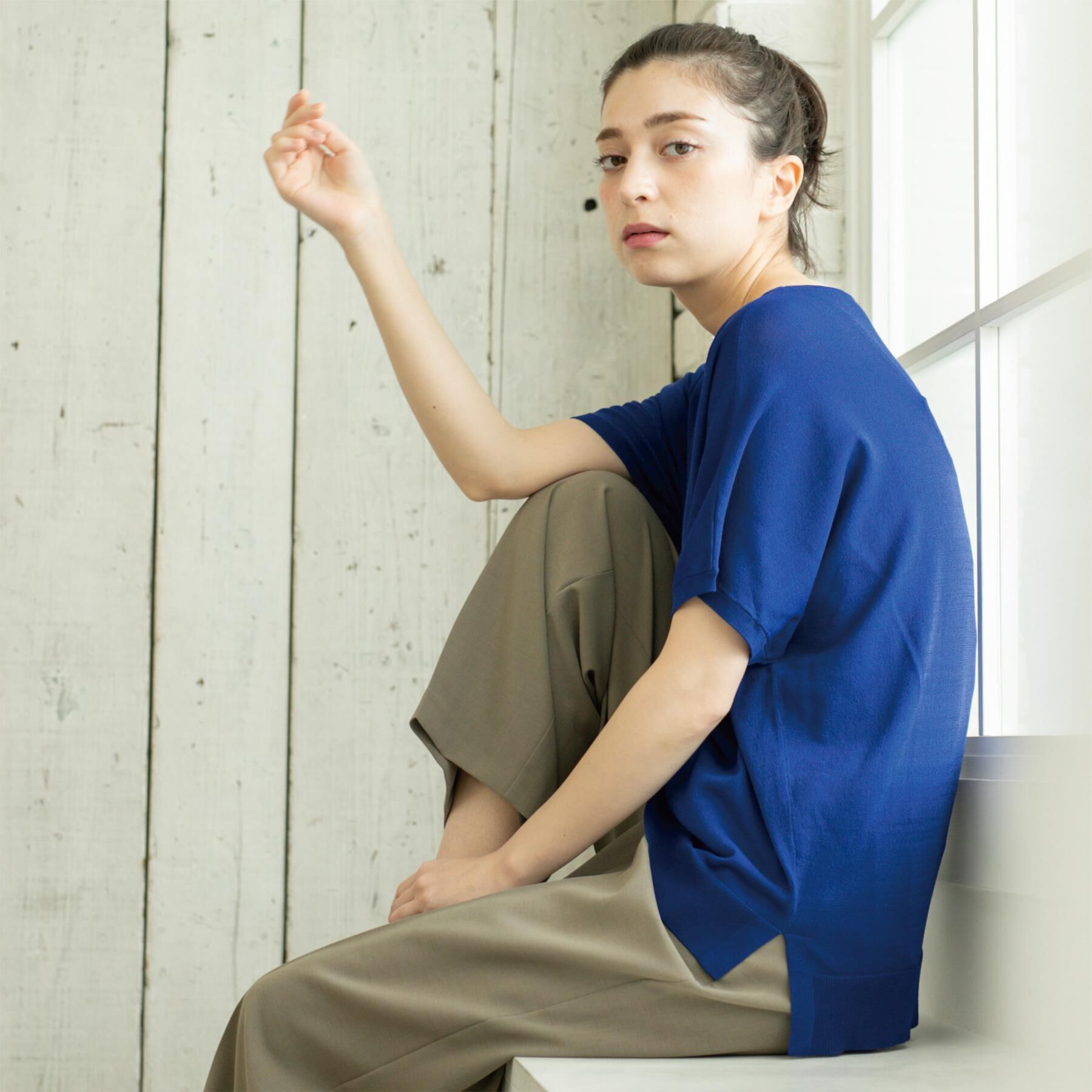 OPAQUE.CLIP「《6色展開/S-LLサイズ》ドルマンスリーブニット【UV/接触冷感/洗濯機洗い可/抗ピル】」|ニット・セーター|ブルー(093)