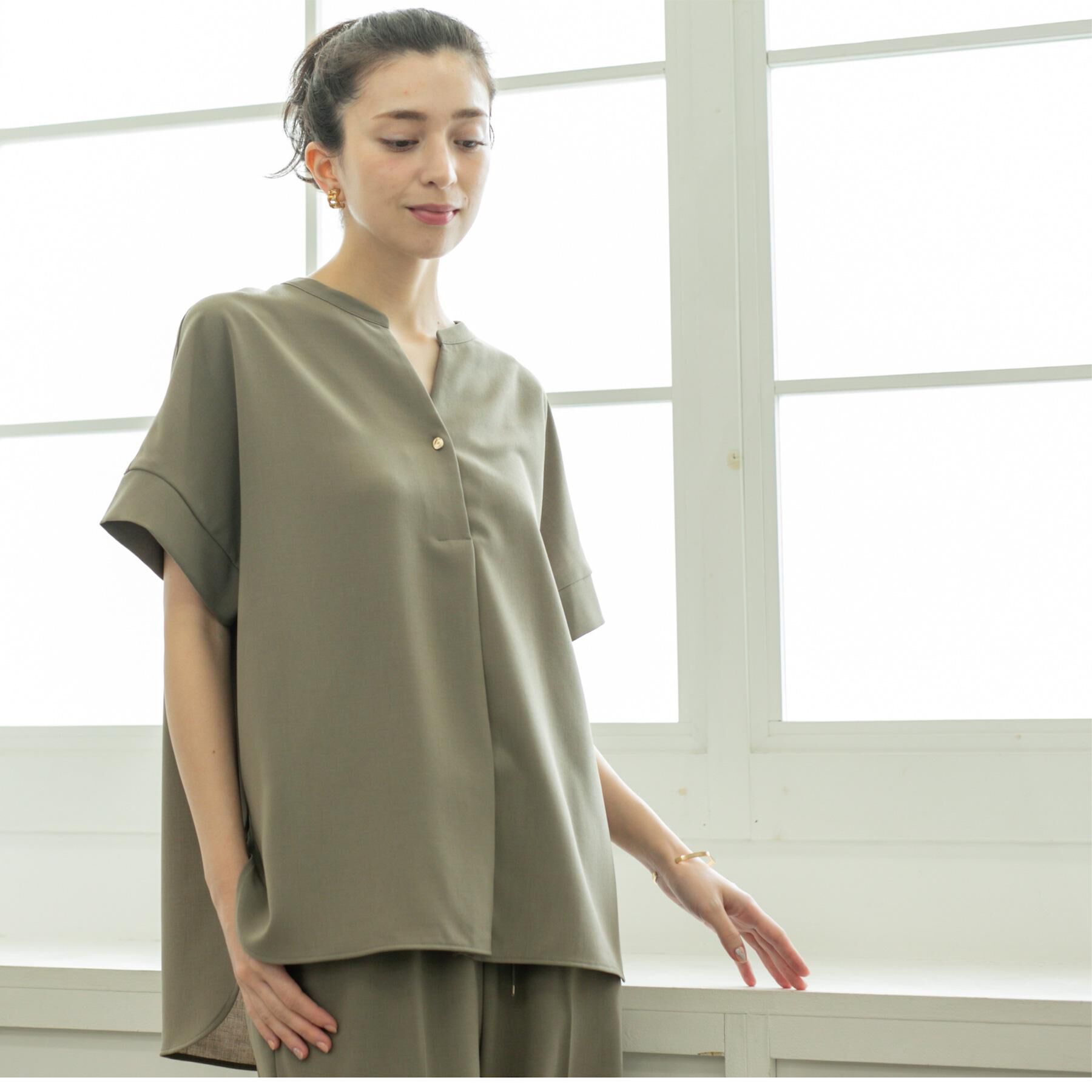 OPAQUE.CLIP「スキッパーブラウス【防シワ/ストレッチ/洗濯機OK】《5色展開/SS-LLサイズ/セットアップ対応》」|シャツ・ブラウス|