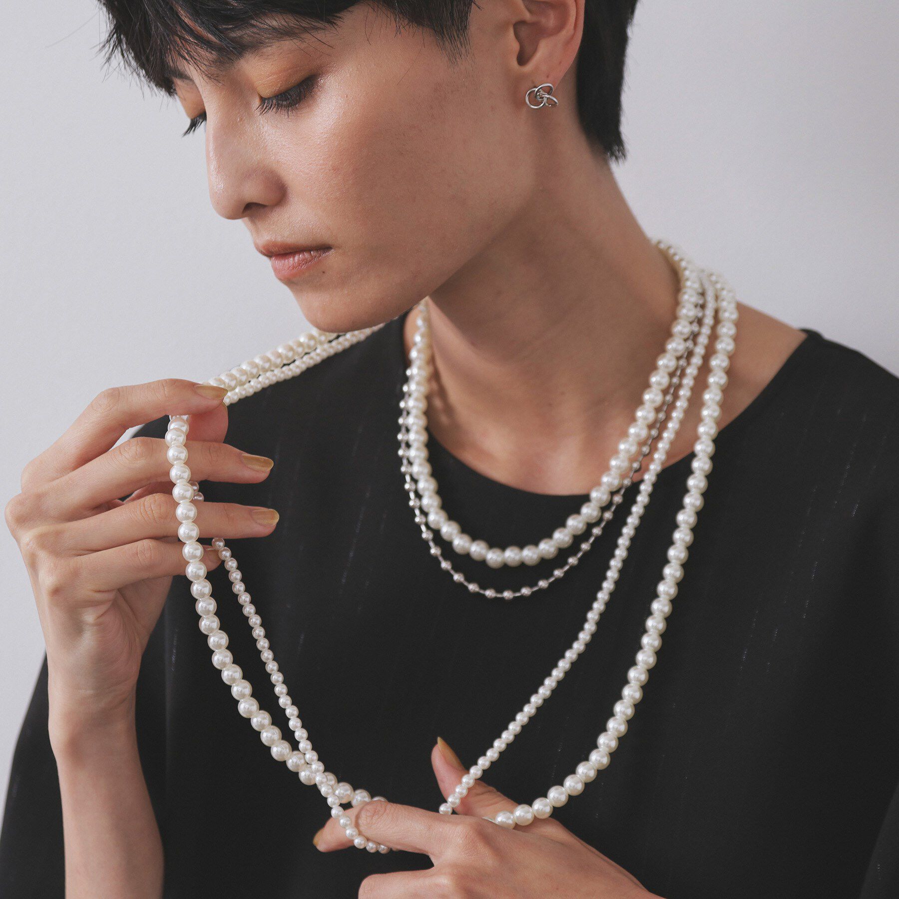 OPAQUE.CLIP「【3WAY】2連フェイクパール ショート＆ロング ネックレス」|ネックレス|