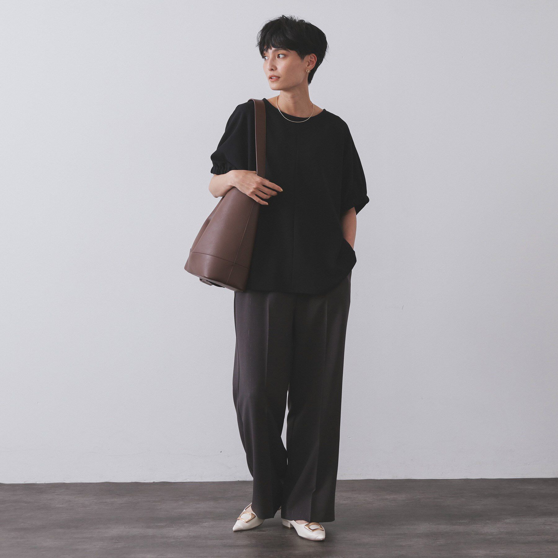 OPAQUE.CLIP「ギャザードルマンスリーブトップス【UV/吸水速乾/洗濯機洗い可】」|Tシャツ・カットソー|