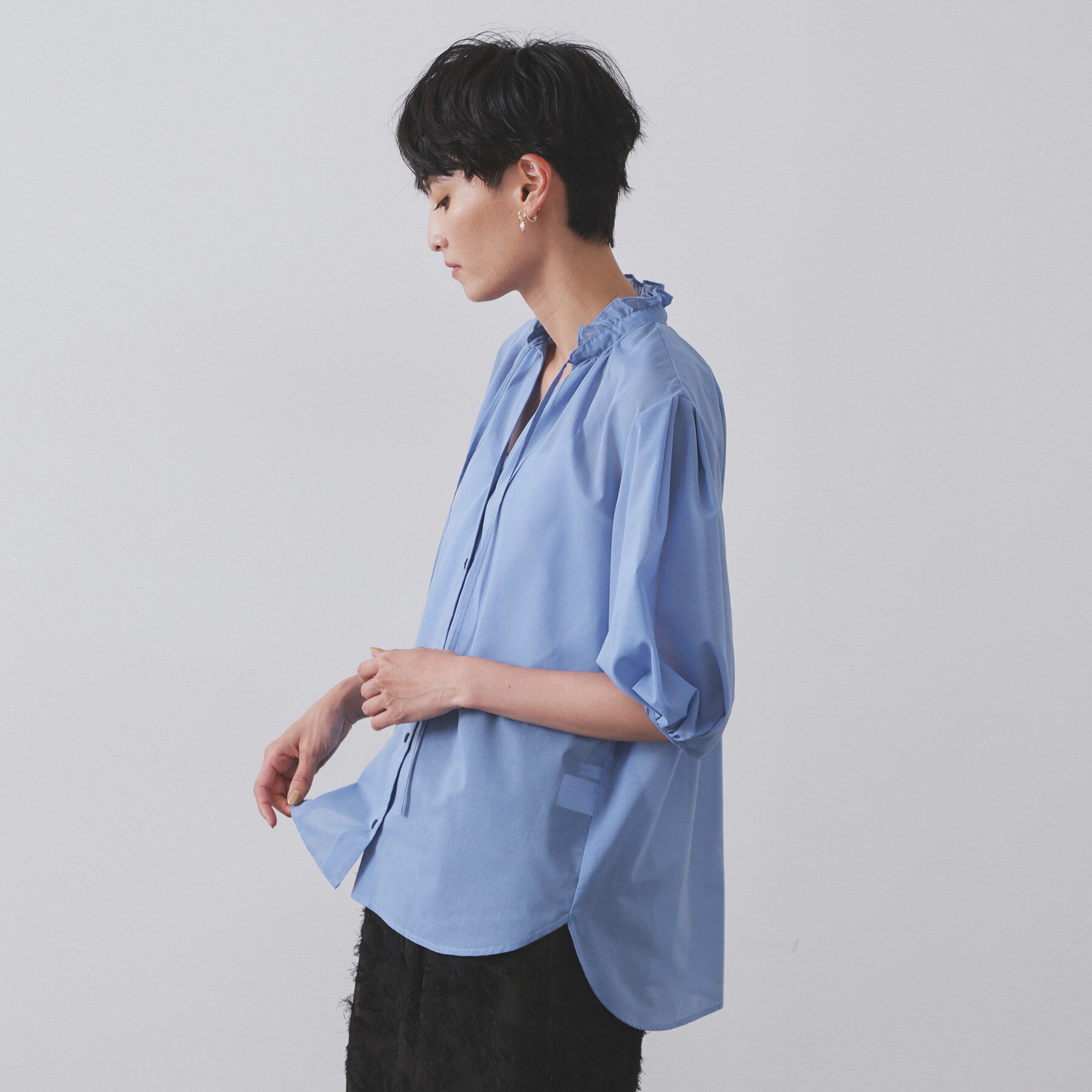 OPAQUE.CLIP「シアーフリルネックブラウス【洗濯機洗い可】」|シャツ・ブラウス|