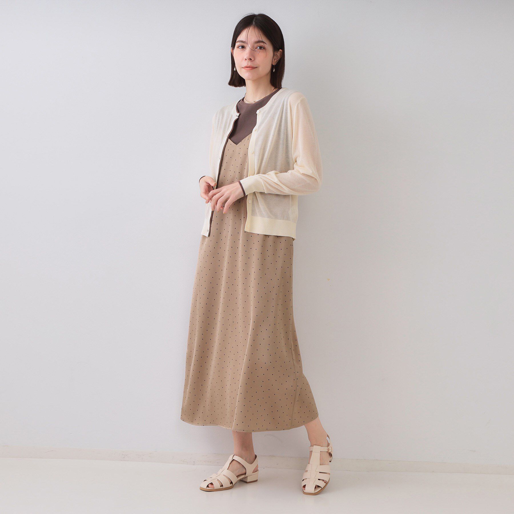 OPAQUE.CLIP「ランダムドット サテンキャミワンピース【洗濯機洗い可】」|ワンピース|