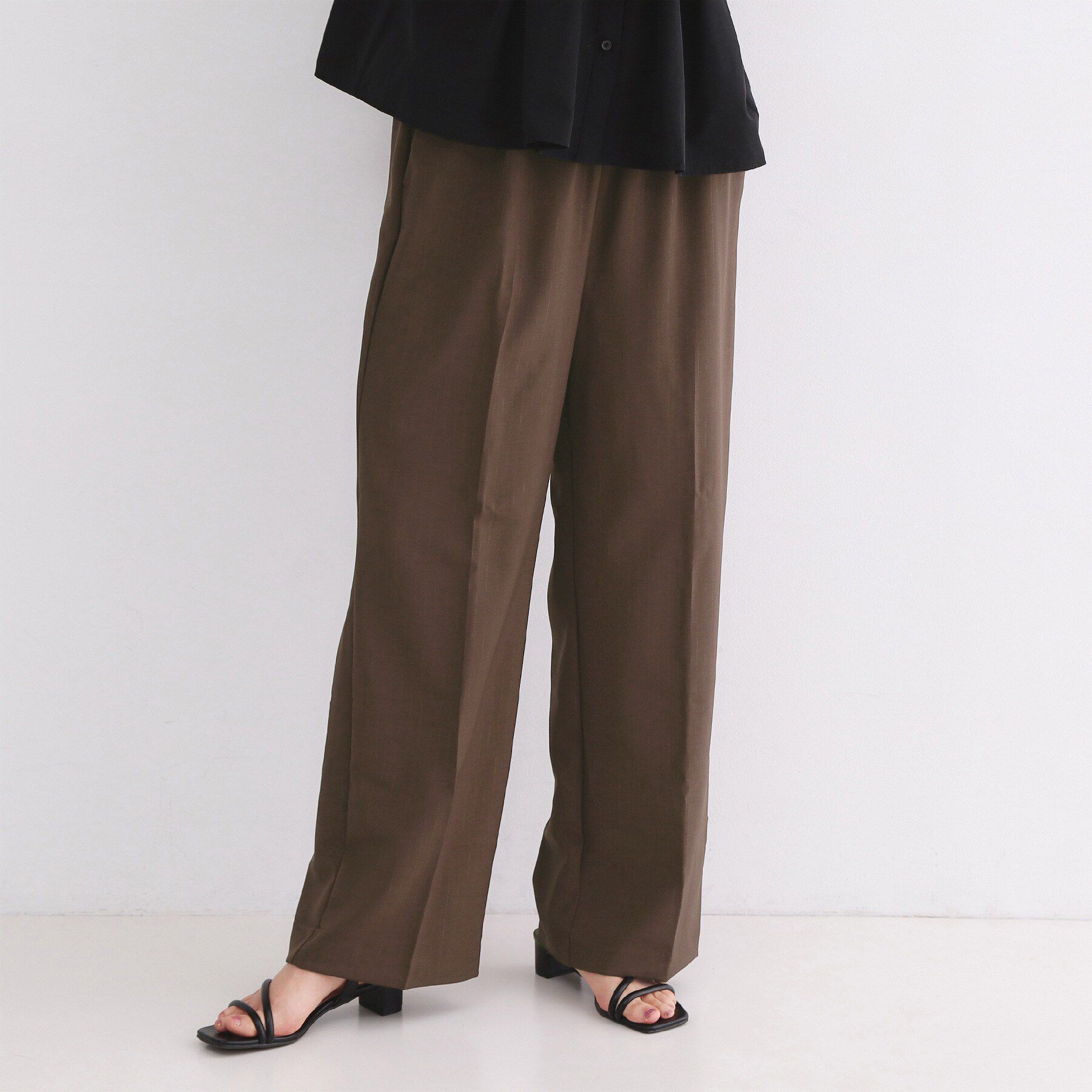 OPAQUE.CLIP「ラメストライプイージーワイドパンツ/セットアップ可【洗濯機洗い可/防シワ/吸水速乾】」|その他|ブラウン(343)