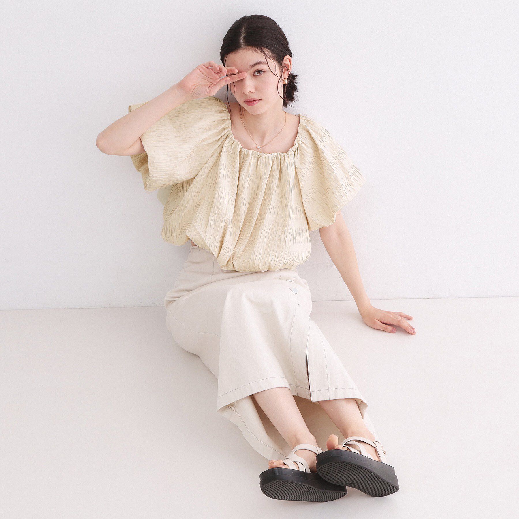 OPAQUE.CLIP「ふくれジャカードバルーンブラウス【洗濯機洗い可】」|シャツ・ブラウス|