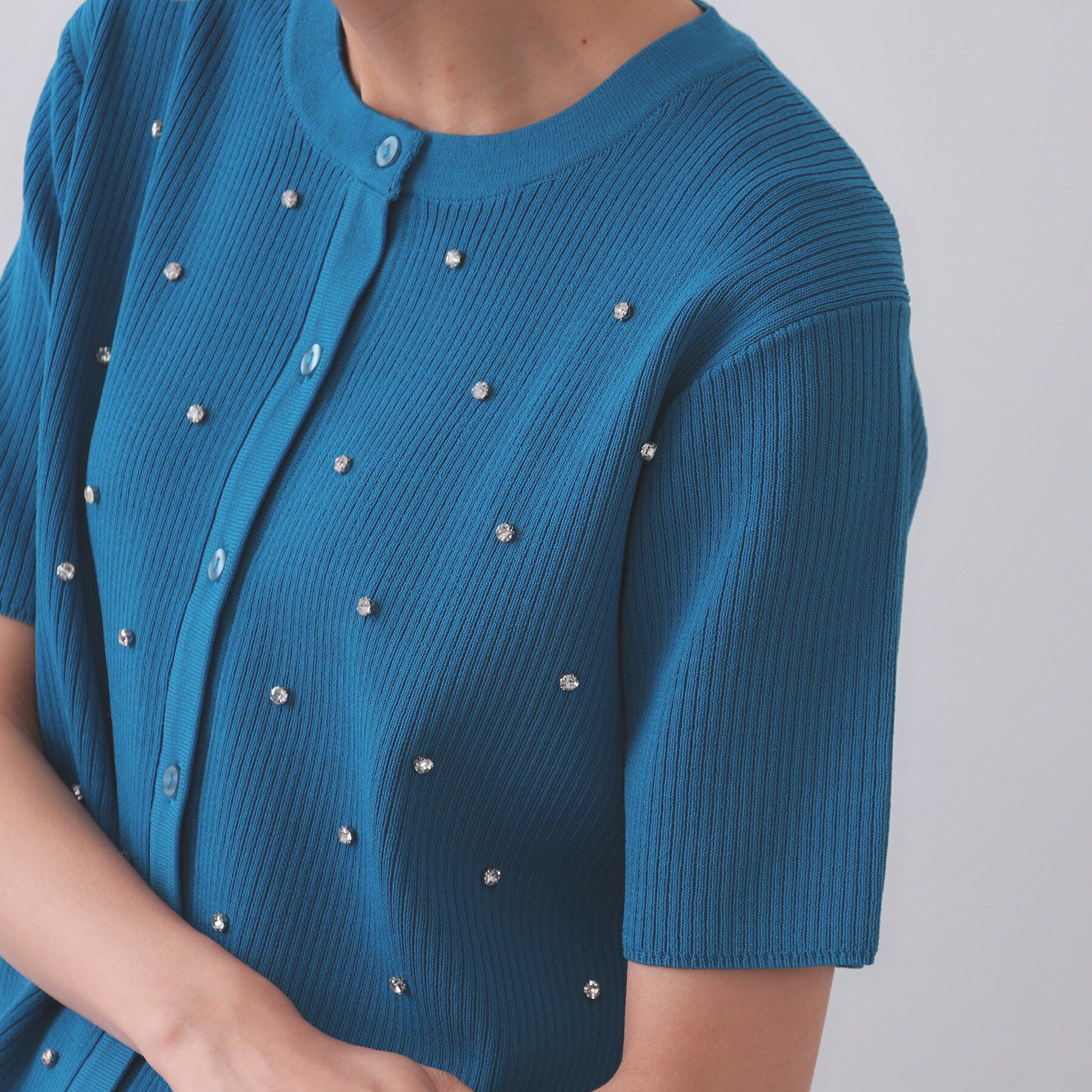 OPAQUE.CLIP「フロントビジューリブニットカーディガン【洗濯機洗い可/抗ピル】」|カーディガン|