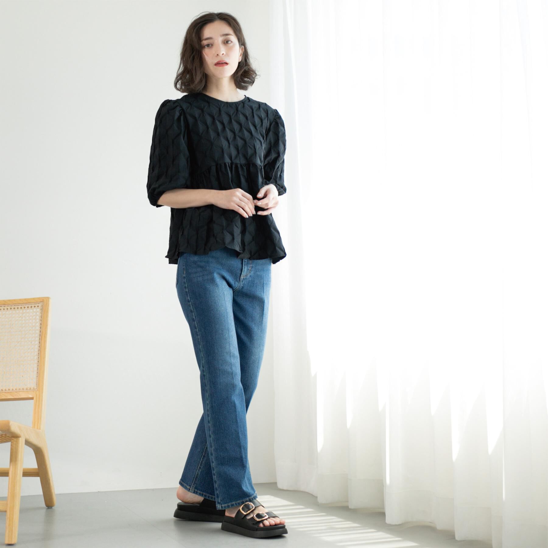 OPAQUE.CLIP「ふくれジャカードペプラムブラウス【洗濯機洗い可】」|シャツ・ブラウス|