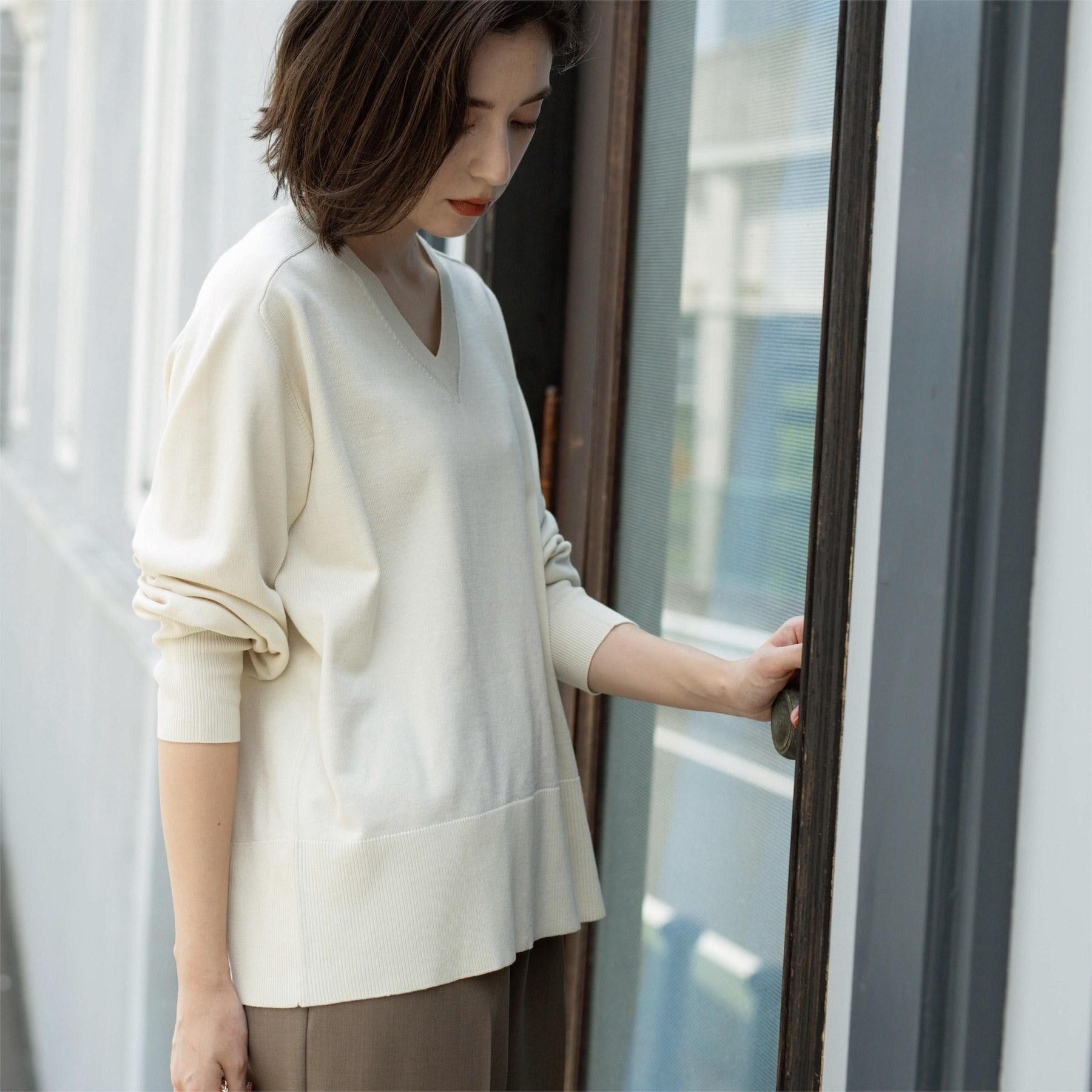 OPAQUE.CLIP「リラクシーVネックニット【洗濯機洗OK】《6col》」|ニット・セーター|