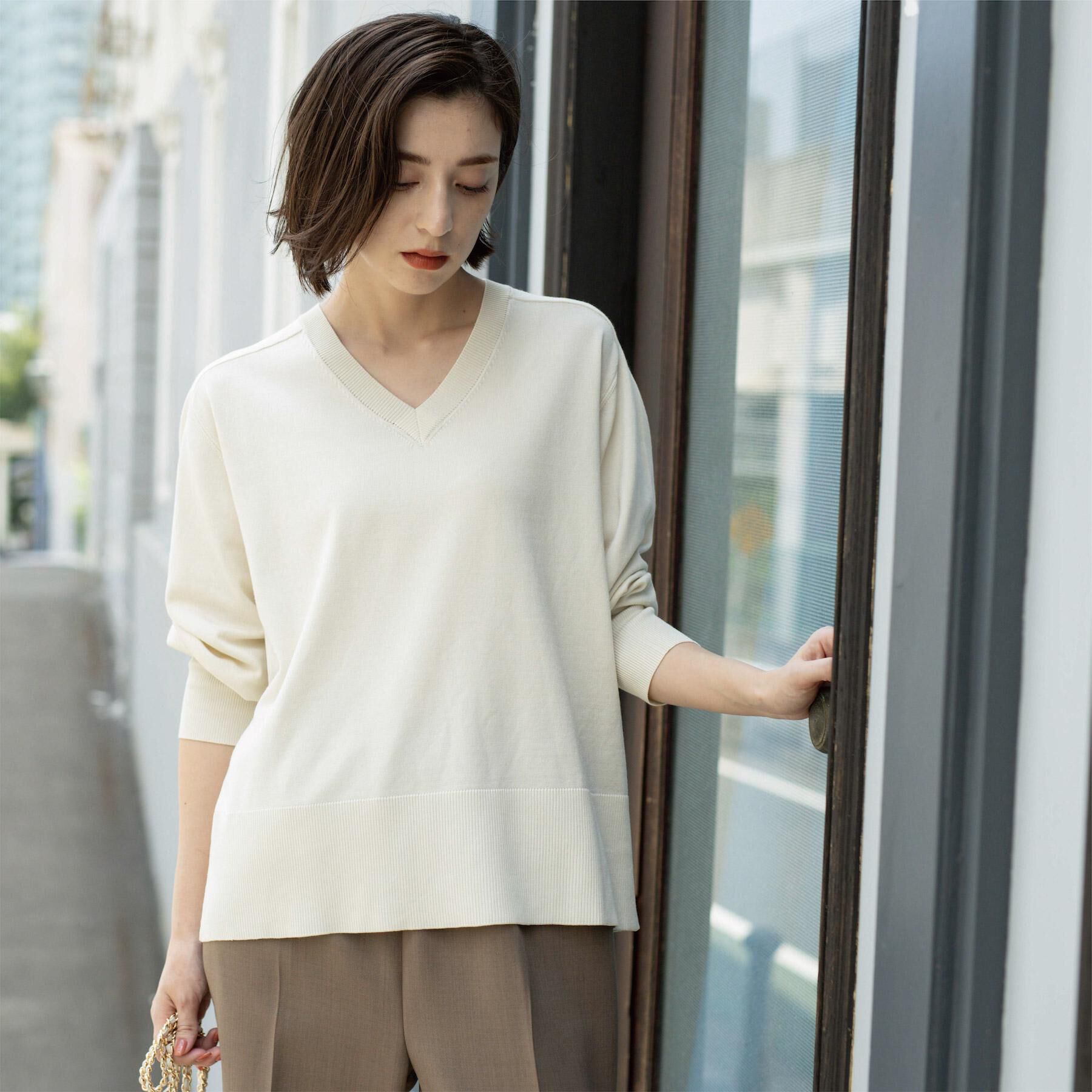 OPAQUE.CLIP「リラクシーVネックニット【洗濯機洗OK】《6col》」|ニット・セーター|