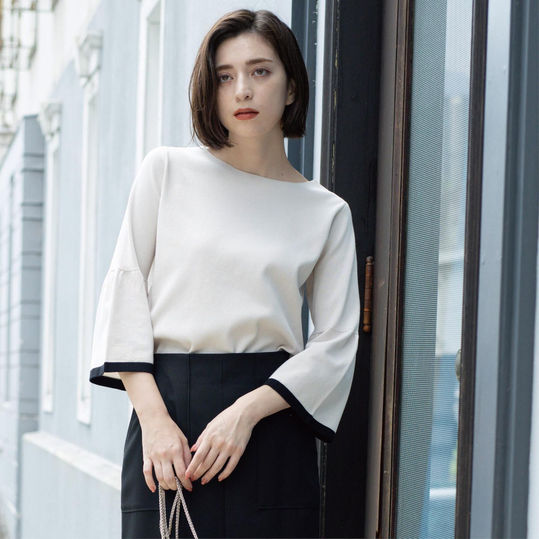 OPAQUE.CLIP「配色フレアスリーブニット【UVケア/洗濯機OK】」|ニット・セーター|