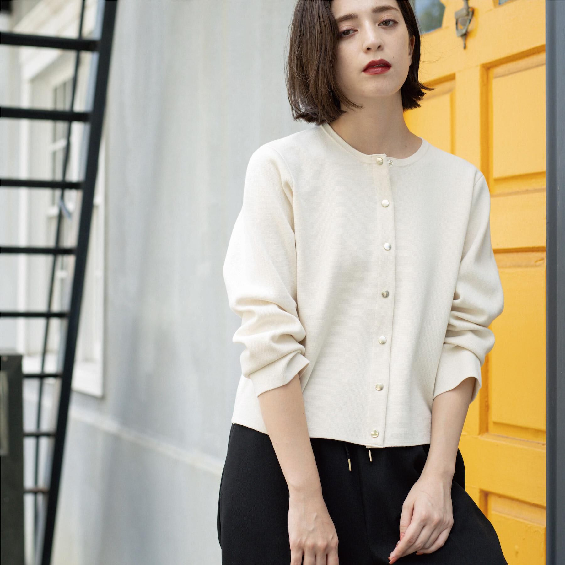 OPAQUE.CLIP「スナップボタンニットカーディガン【UVケア/洗濯機OK】《6col/S～LL》」|カーディガン|アイボリー(004)