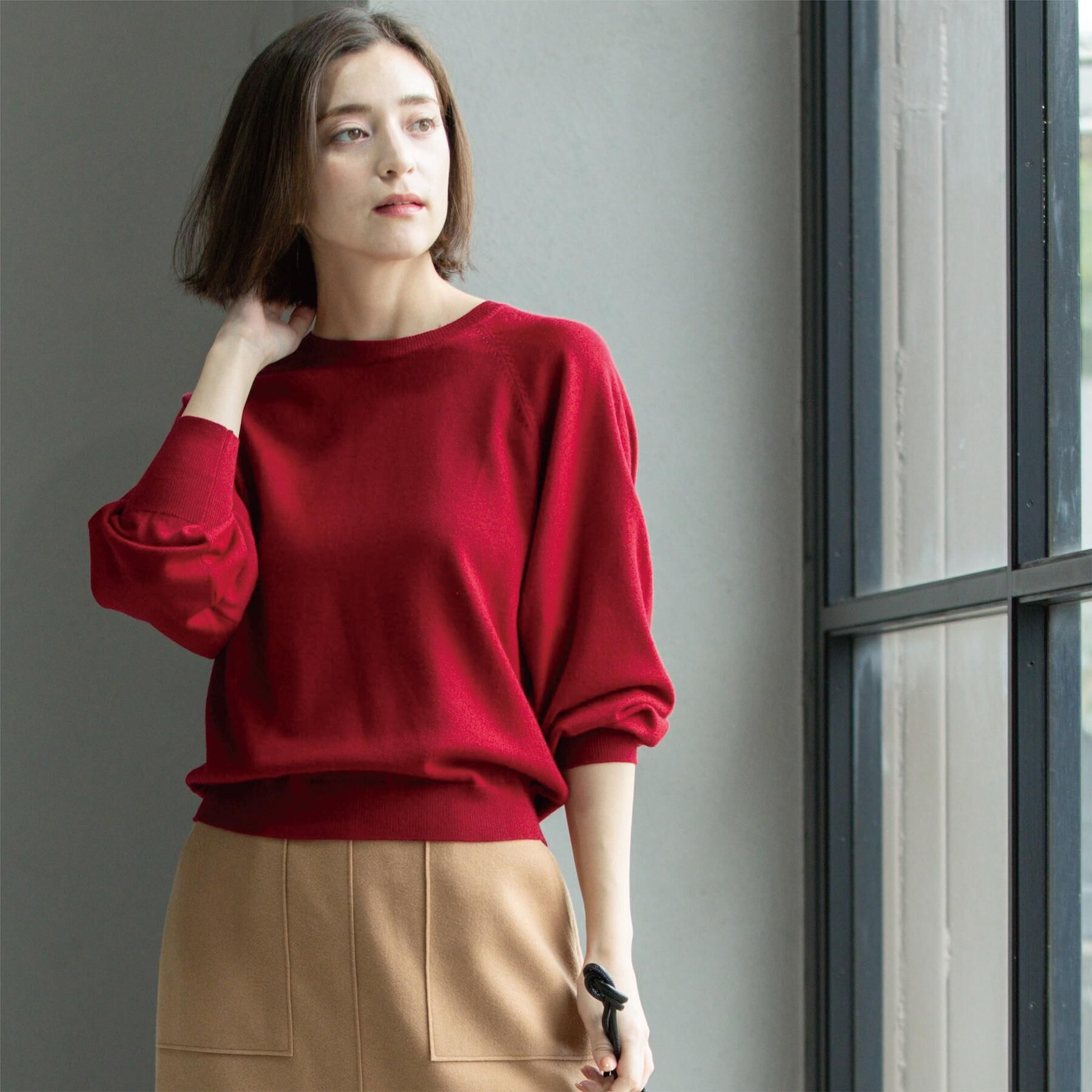 OPAQUE.CLIP「ラグランクルーネックニット/エクストラファインメリノウール【THEシリーズ/洗濯機OK】」|ニット・セーター|