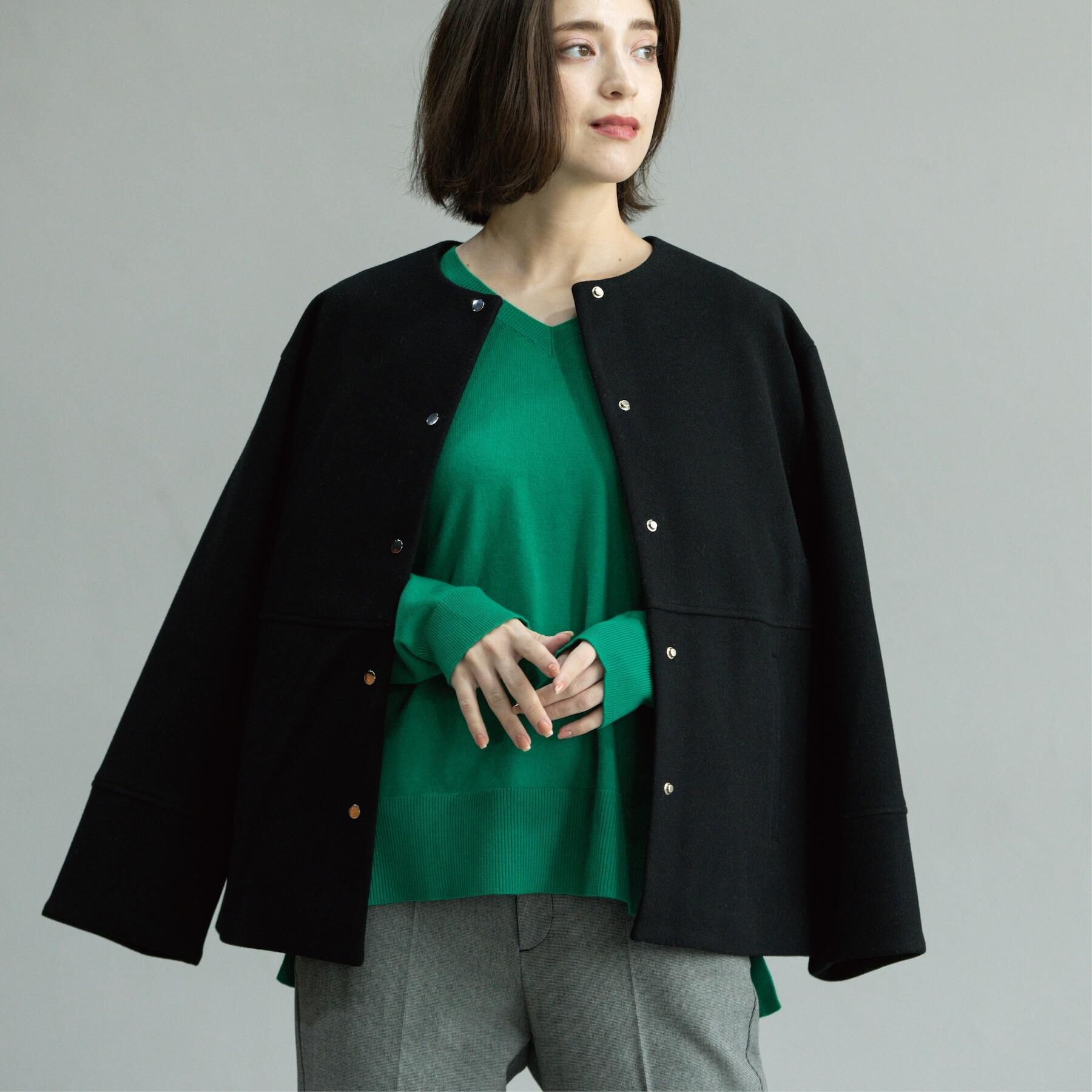 OPAQUE.CLIP「ウールライクメルトンノーカラーコート【洗濯機洗い可】」|ノーカラーコート|