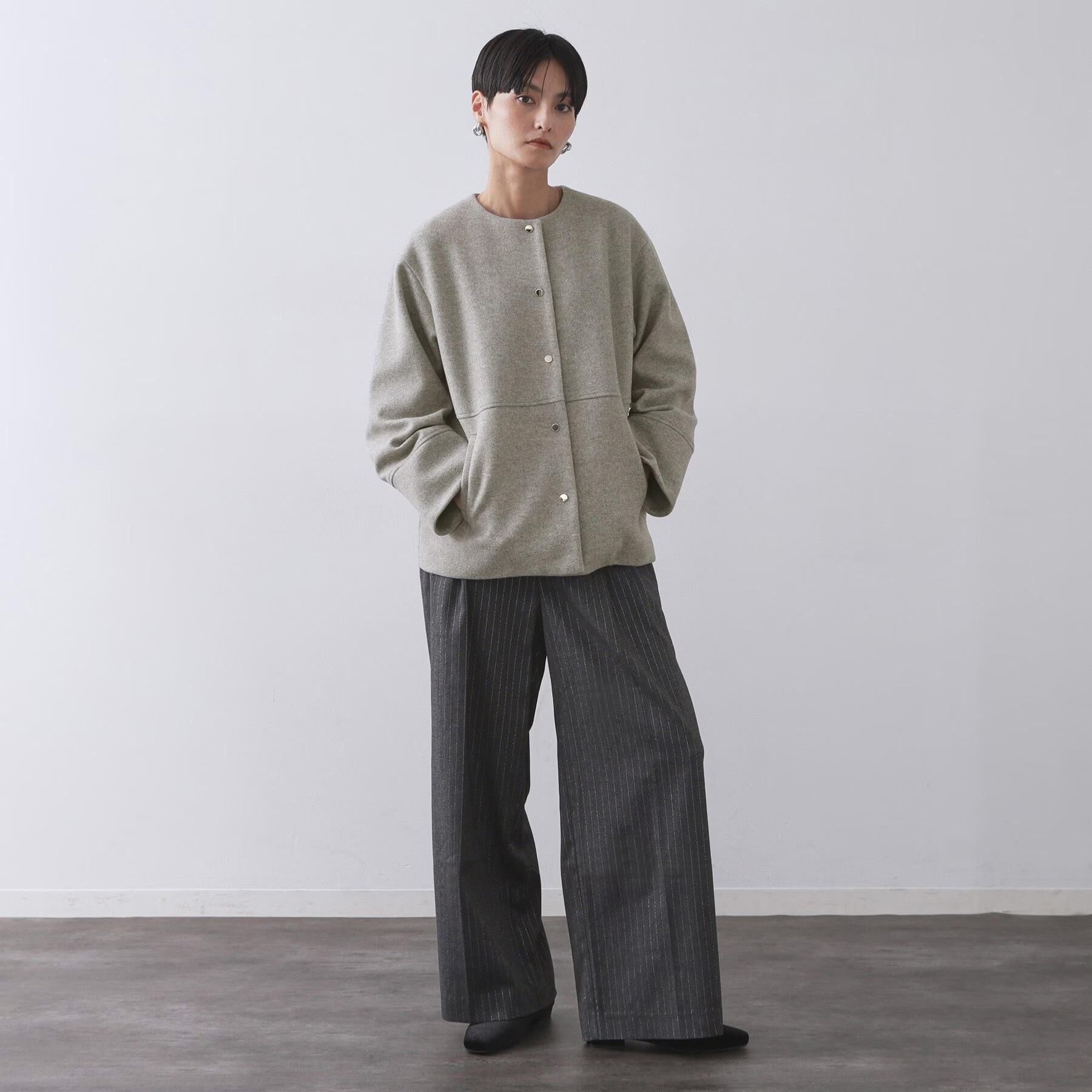 OPAQUE.CLIP「ウールライクメルトンノーカラーコート【洗濯機洗い可】」|ノーカラーコート|