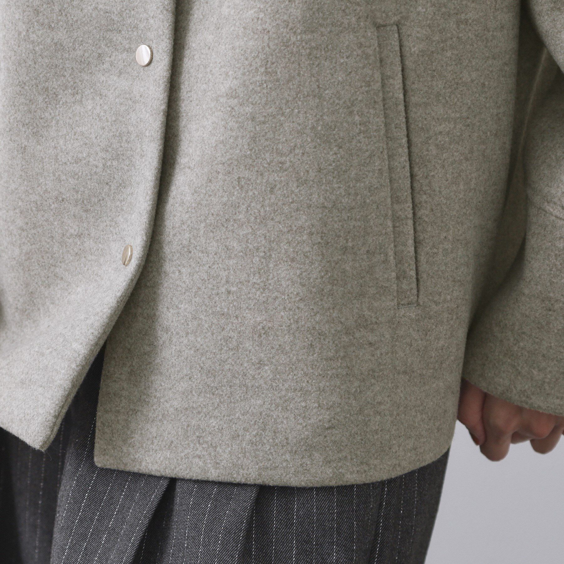 OPAQUE.CLIP「ウールライクメルトンノーカラーコート【洗濯機洗い可】」|ノーカラーコート|