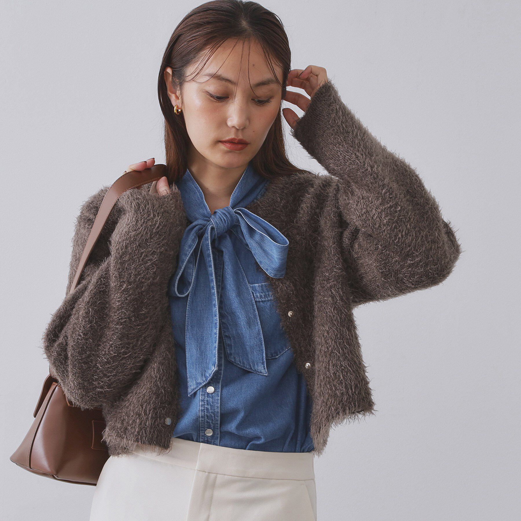 OPAQUE.CLIP「シャギーショートカーディガン【洗濯機OK】《6col》」|カーディガン|