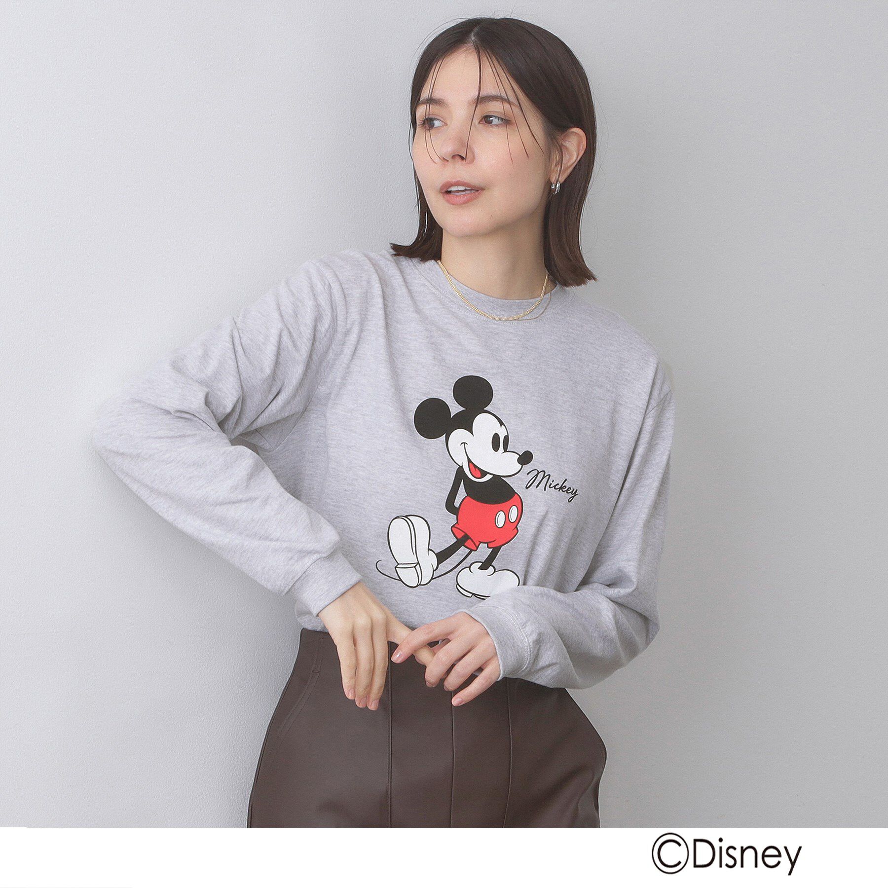 OPAQUE.CLIP「【Mickey Mouse】プリントロングTシャツ」|Tシャツ・カットソー|グレー(012)