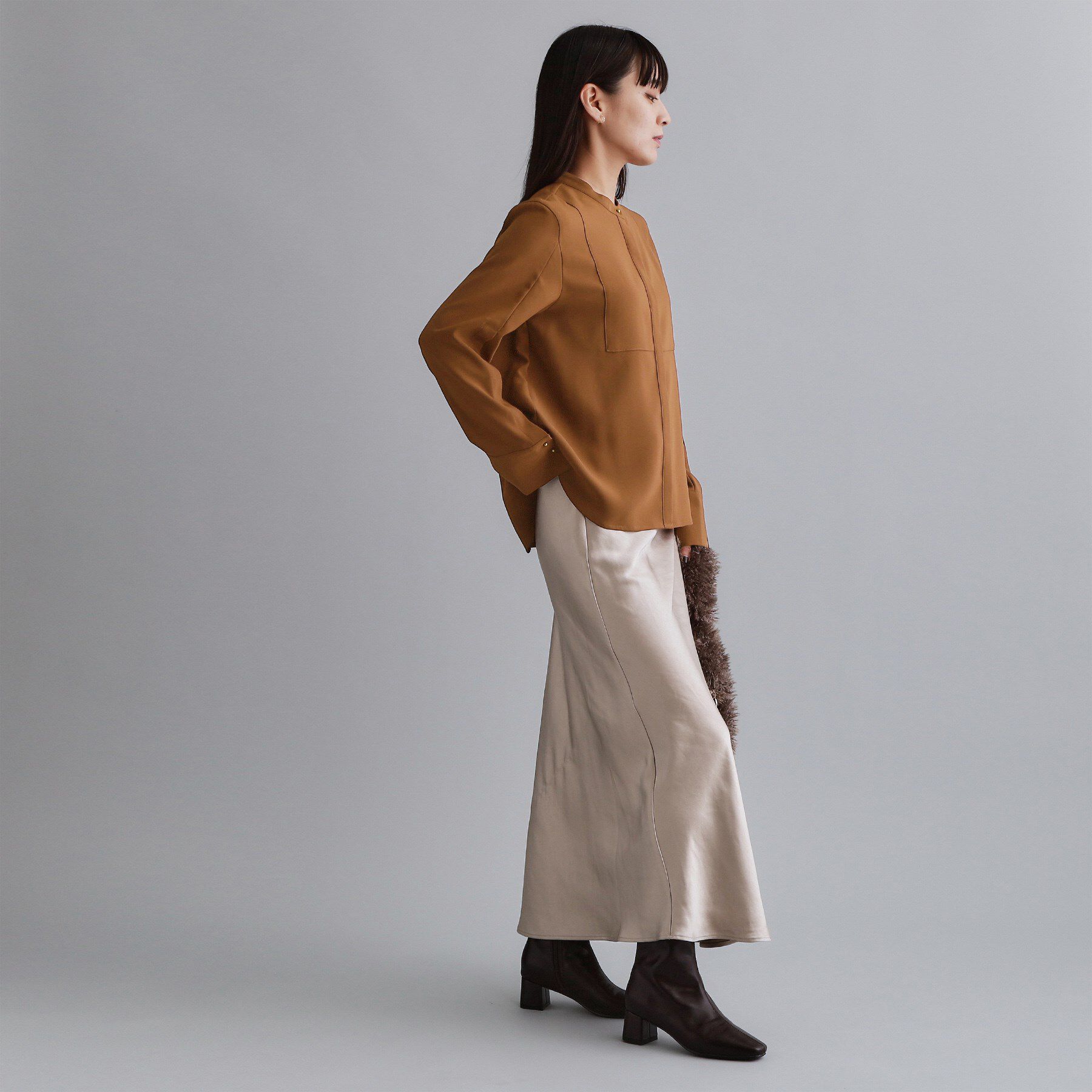 OPAQUE.CLIP「【es】ブザム切替バンドカラーシャツブラウス【洗濯機OK/防シワ/UVケア/接触冷感】」|シャツ・ブラウス|