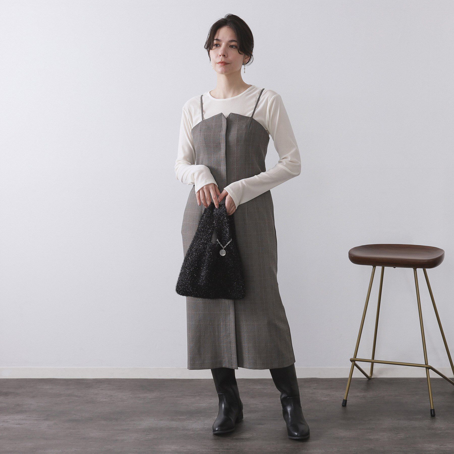 OPAQUE.CLIP「メタルチャーム付きラメニットバッグ」|トートバッグ|