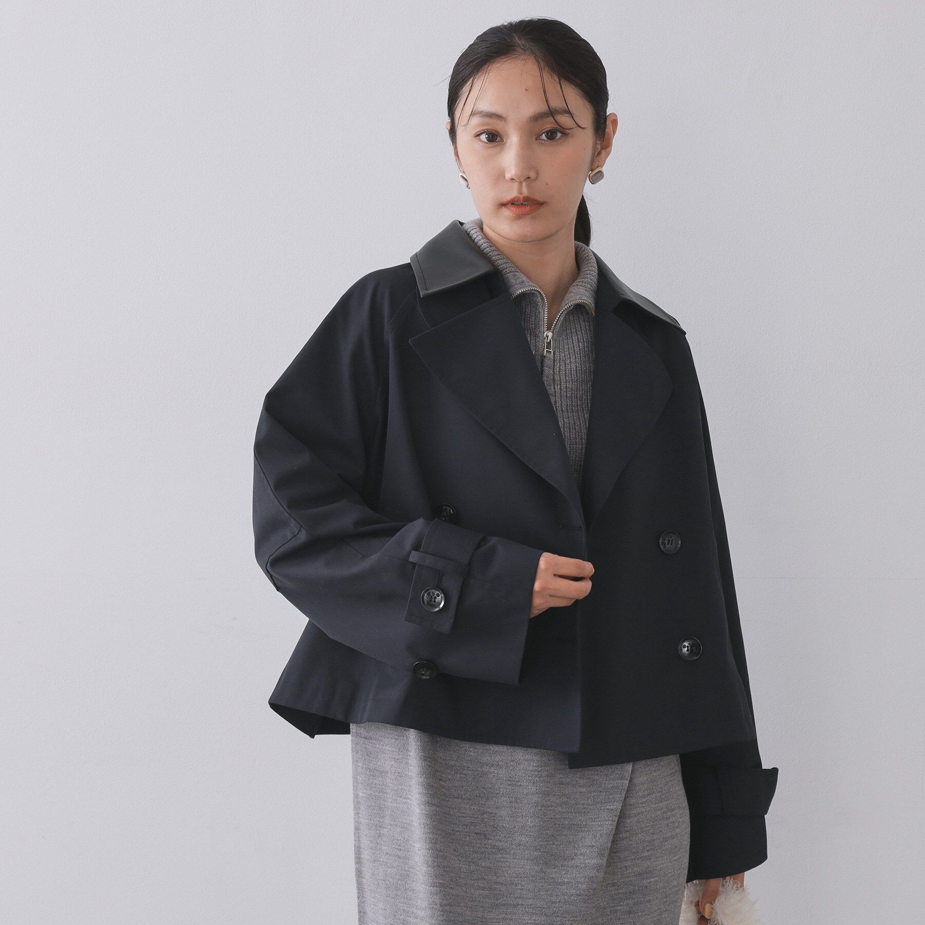 OPAQUE.CLIP「ショートトレンチコート【洗える】」|トレンチコート|ネイビー(094)