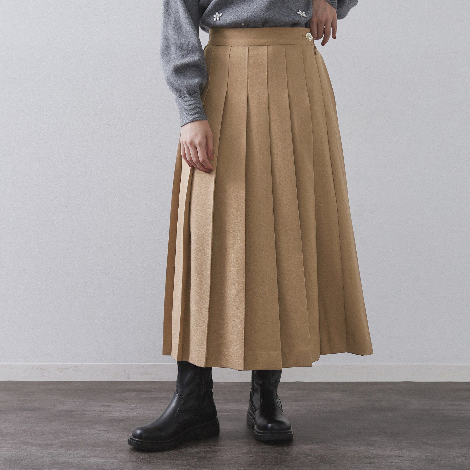 OPAQUE.CLIP「ワイドプリーツスカート【洗濯機OK】」|スカート|ベージュ(052)