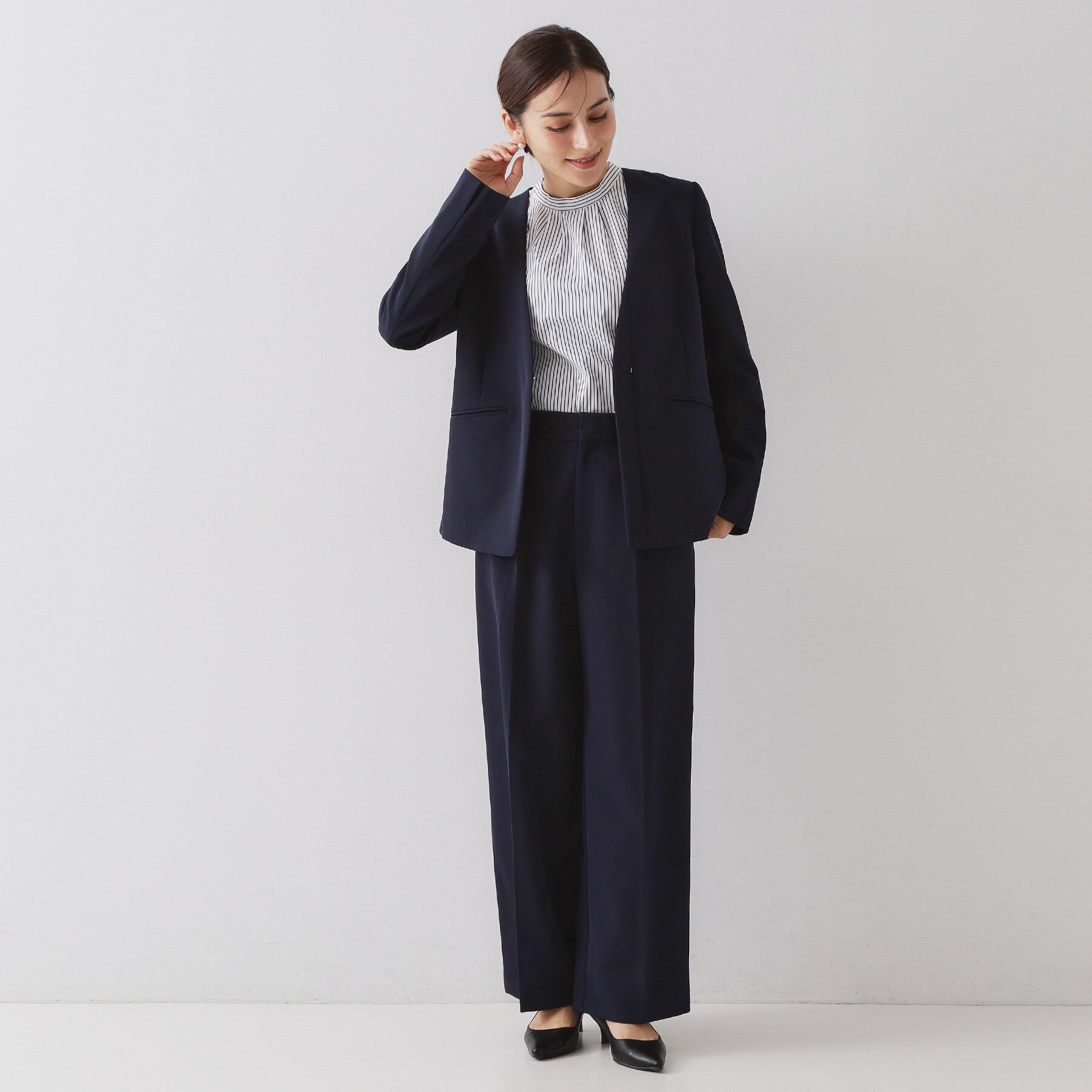 OPAQUE.CLIP「《通勤/セットアップ対応》 Vネックジャケット/ダブルクロス【洗濯機OK】」|ノーカラージャケット|