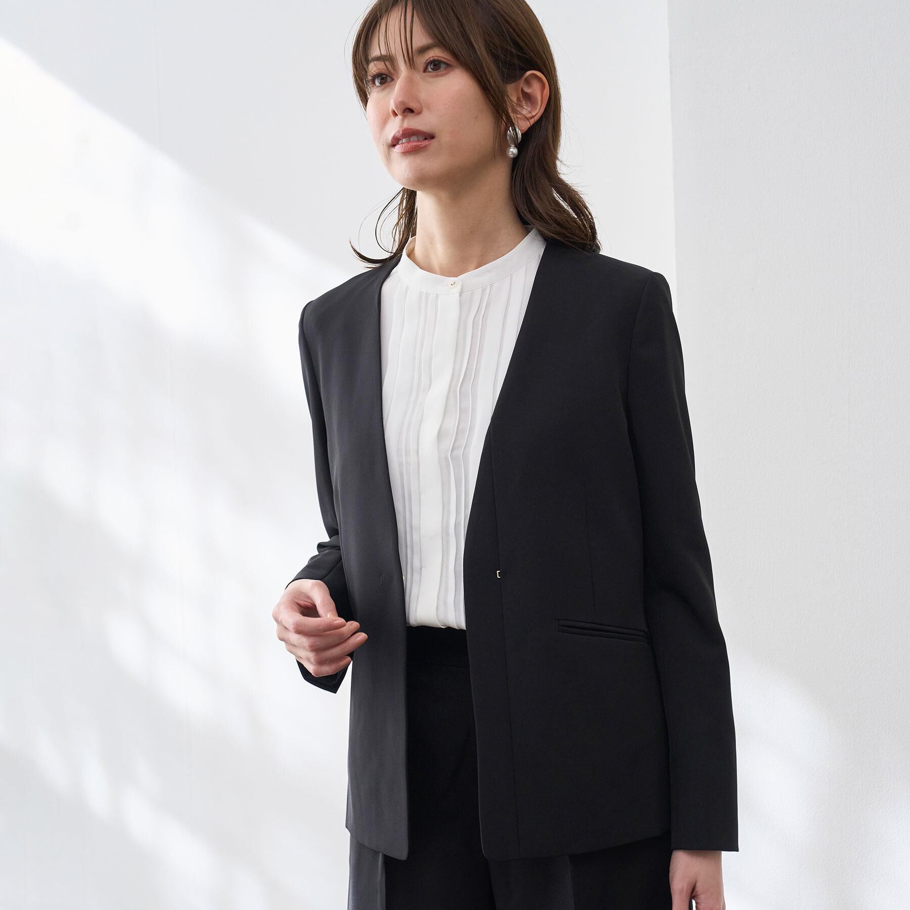 OPAQUE.CLIP「《通勤/セットアップ対応》 Vネックジャケット/ダブルクロス【洗濯機OK】」|ノーカラージャケット|