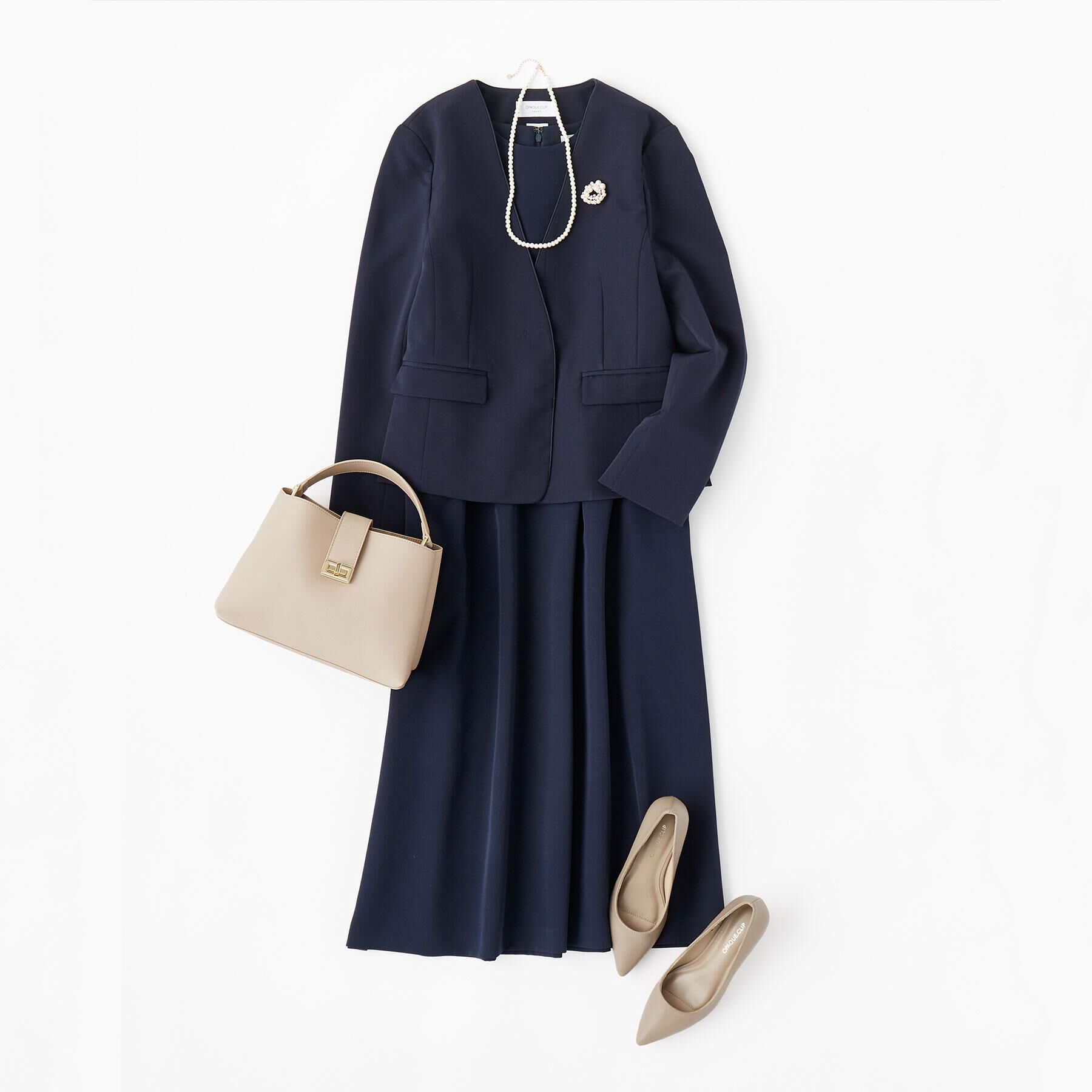 OPAQUE.CLIP「《通勤対応》フィットアンドフレアワンピースダブルクロス【洗濯機OK】」|ワンピース|