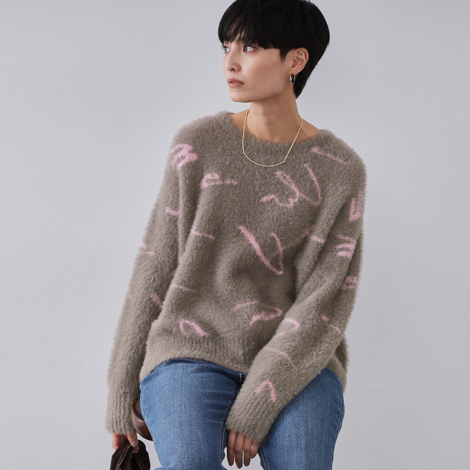 OPAQUE.CLIP「アート柄シャギーニット【洗濯機OK】」|ニット・セーター|グレー(112)