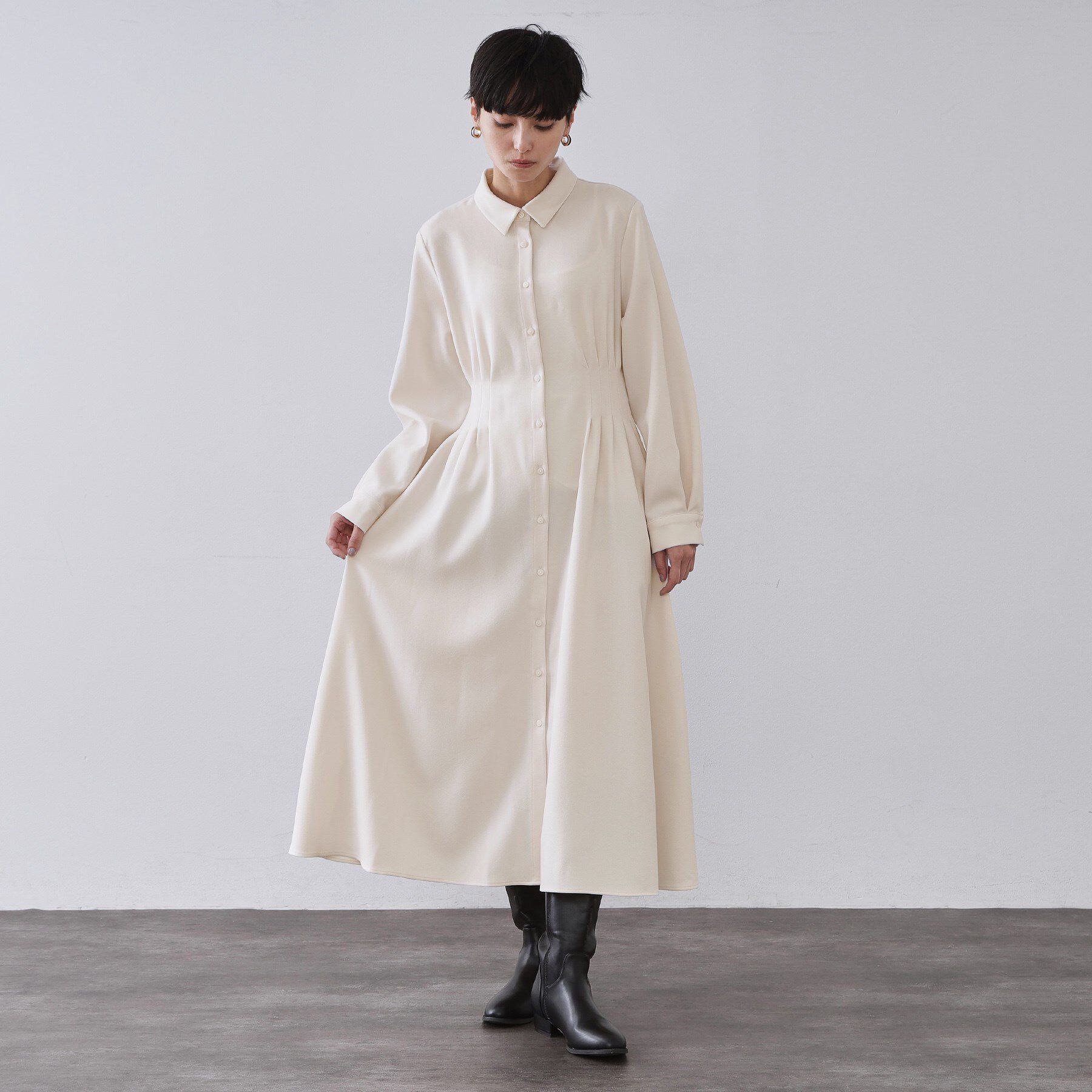 OPAQUE.CLIP「ウエストタックフィット＆フレアワンピース【洗濯機OK】」|ワンピース|