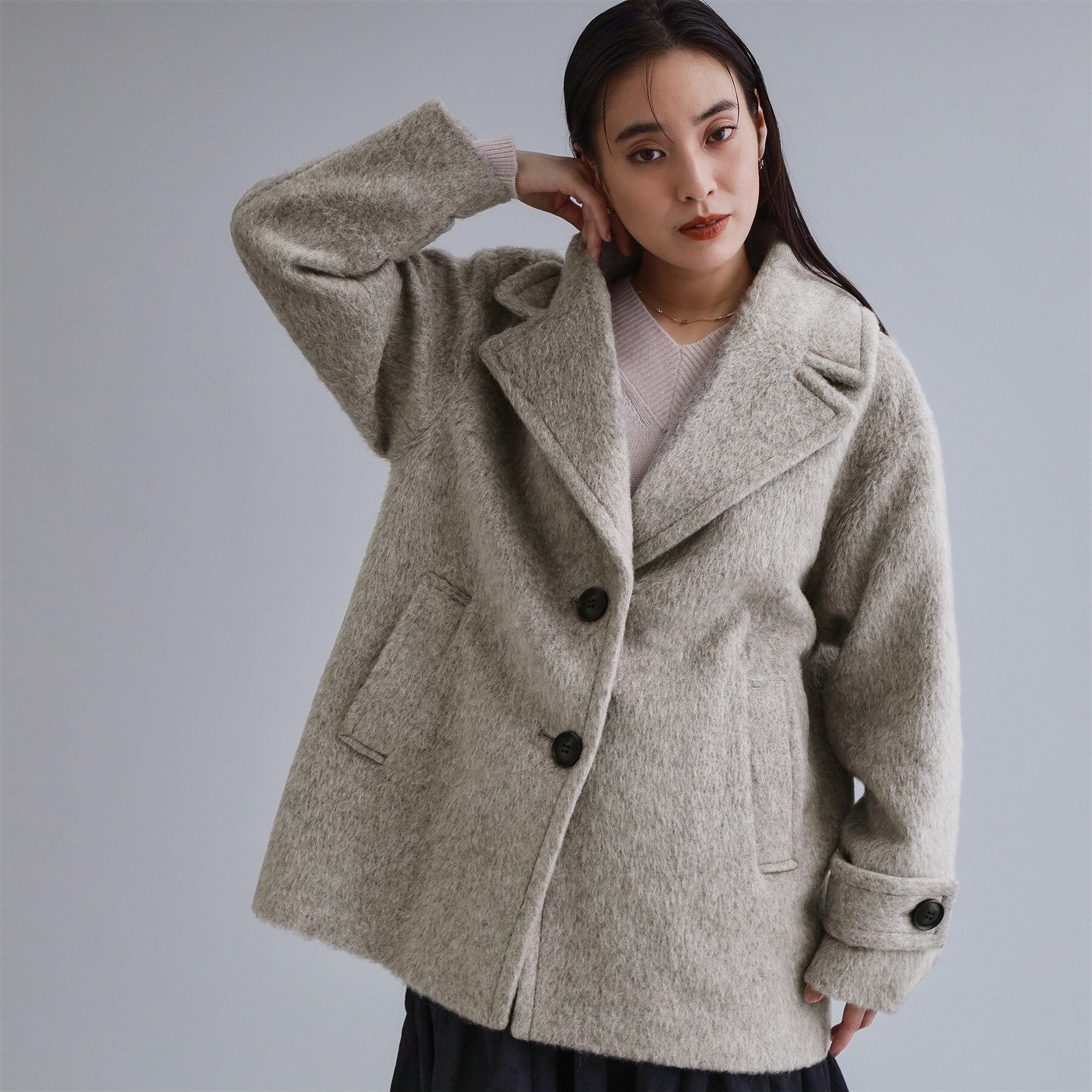 OPAQUE.CLIP「【es】《Mapel／マペル》シャギーミドルコート」|チェスターコート|グレージュ(050)