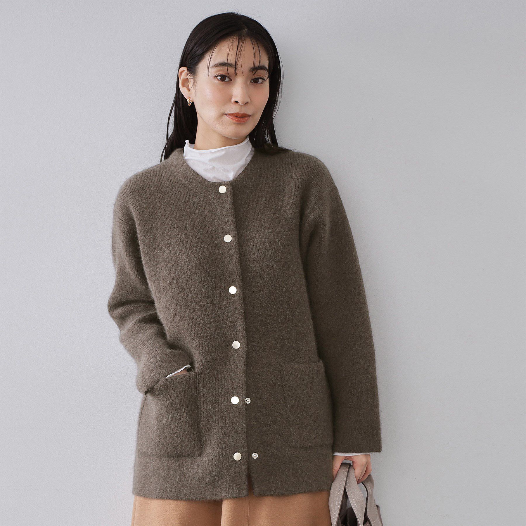 OPAQUE.CLIP「アンゴラ/フォックスブレンド　ニットカーディガン【洗濯機OK】」|カーディガン|モカブラウン(042