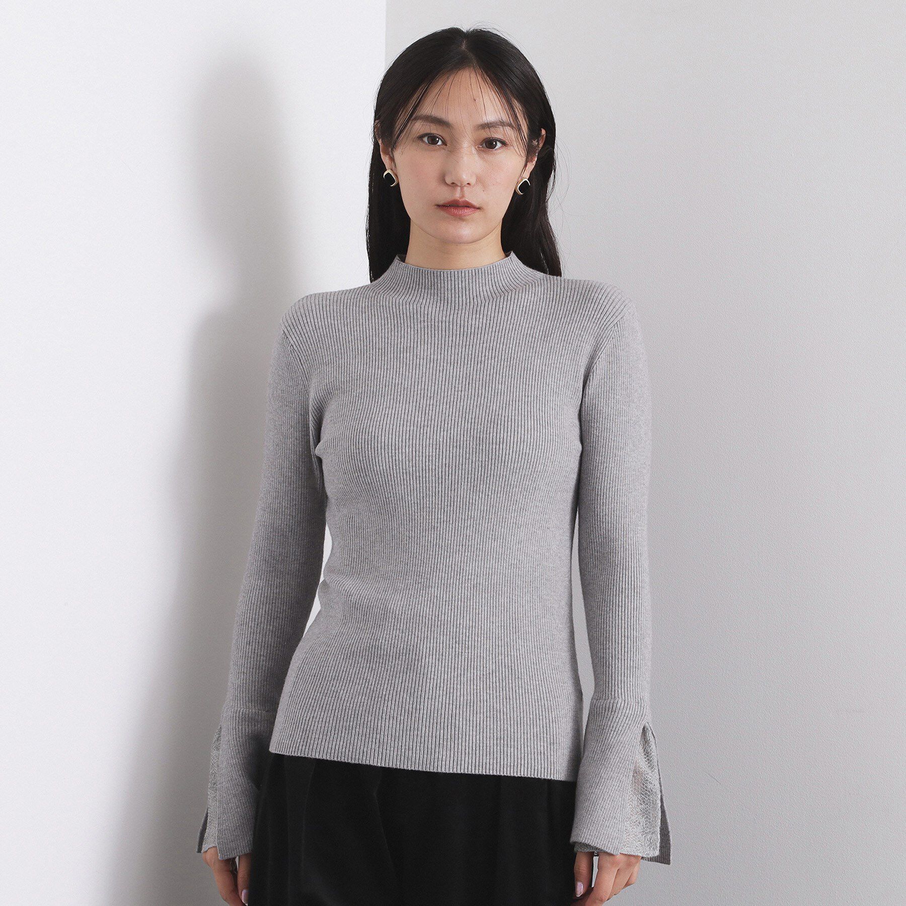 OPAQUE.CLIP「レースフレアハイネックリブニット【洗濯機OK】」|ニット・セーター|