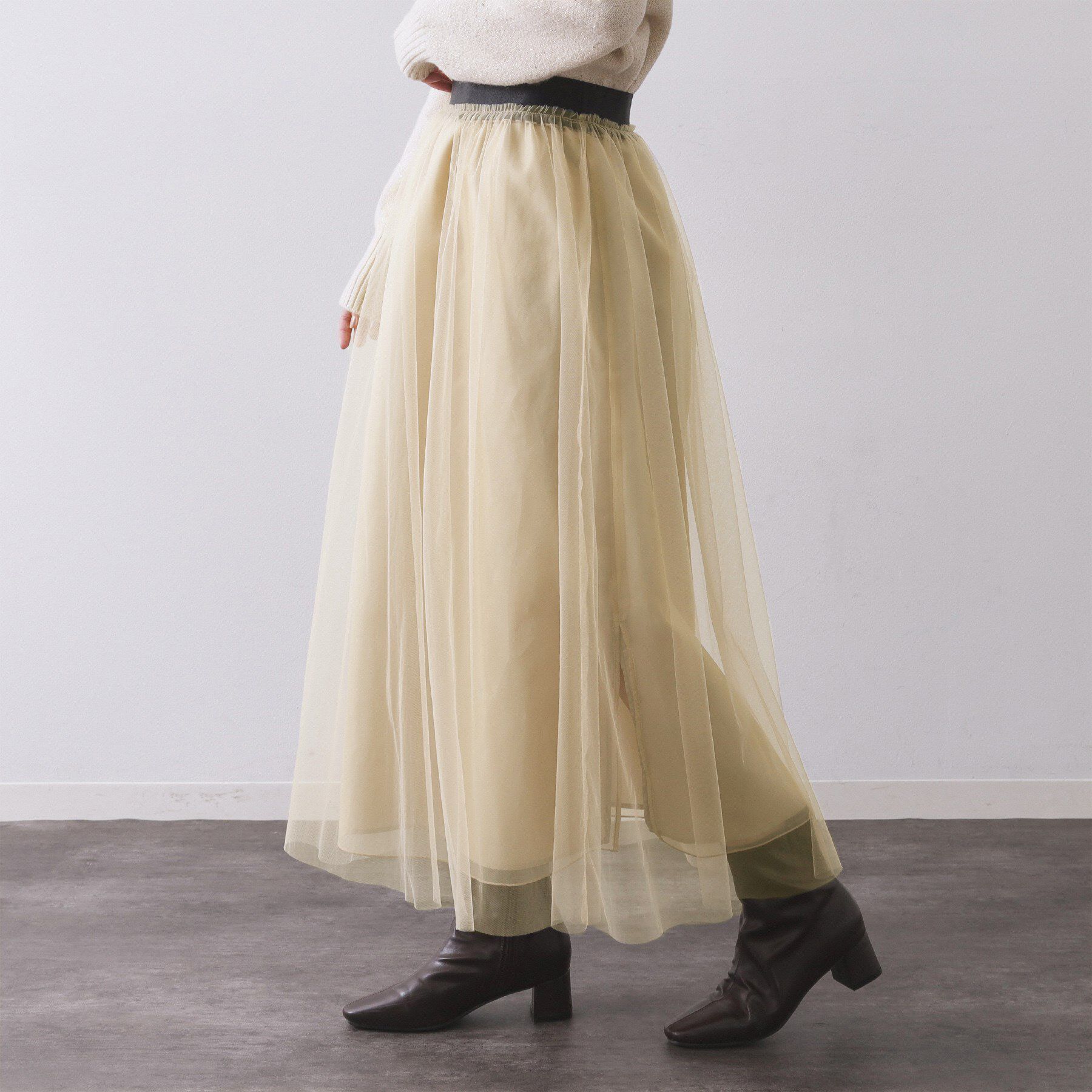 OPAQUE.CLIP「チュールイージーギャザースカート【洗濯機OK】」|スカート|