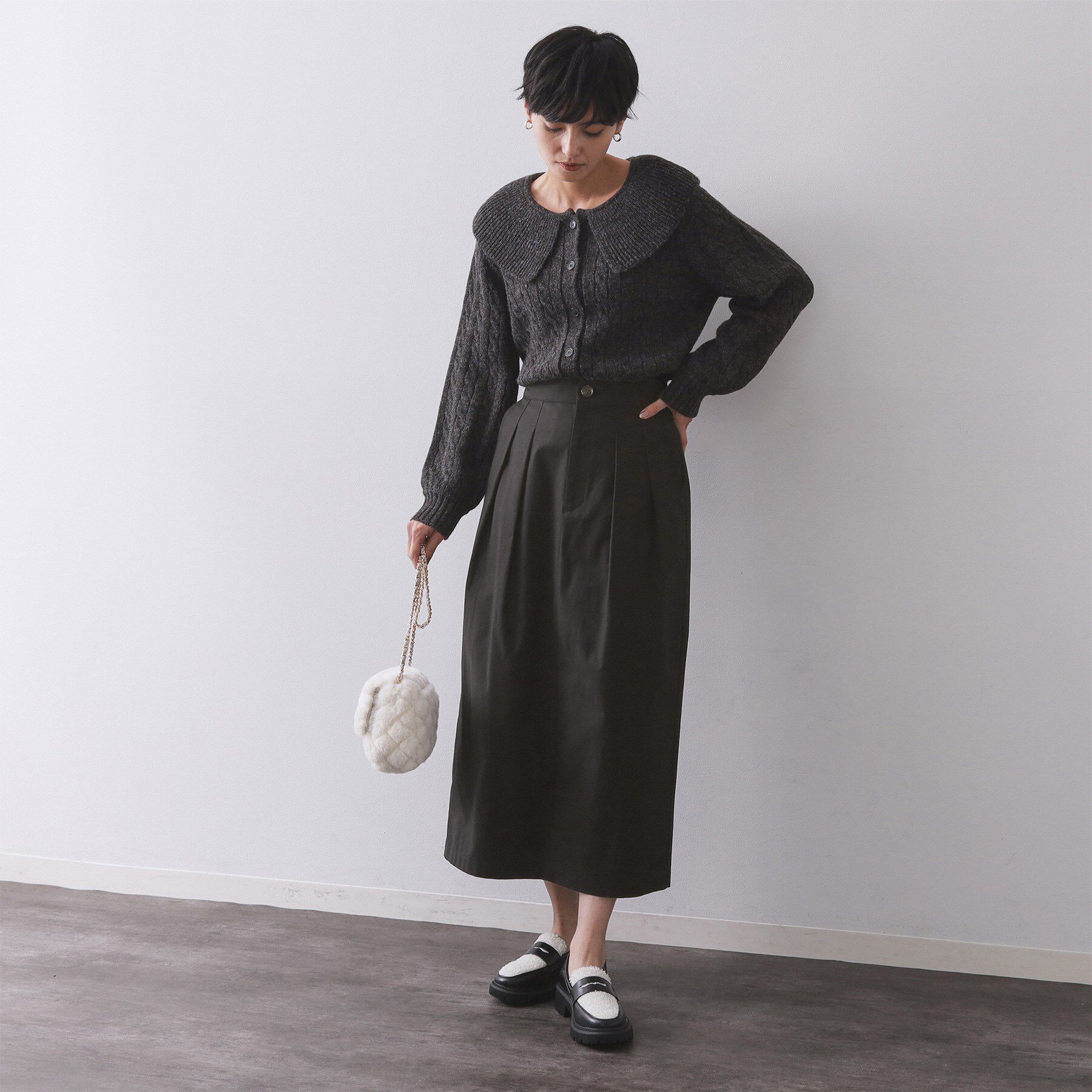 OPAQUE.CLIP「ストレッチタックナロースカート【洗濯機OK】」|スカート|
