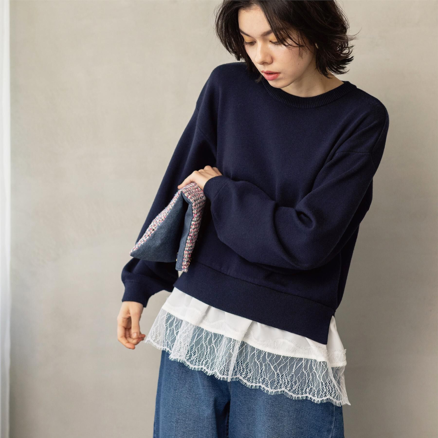 OPAQUE.CLIP「裾レースドッキングニット」|ニット・セーター|