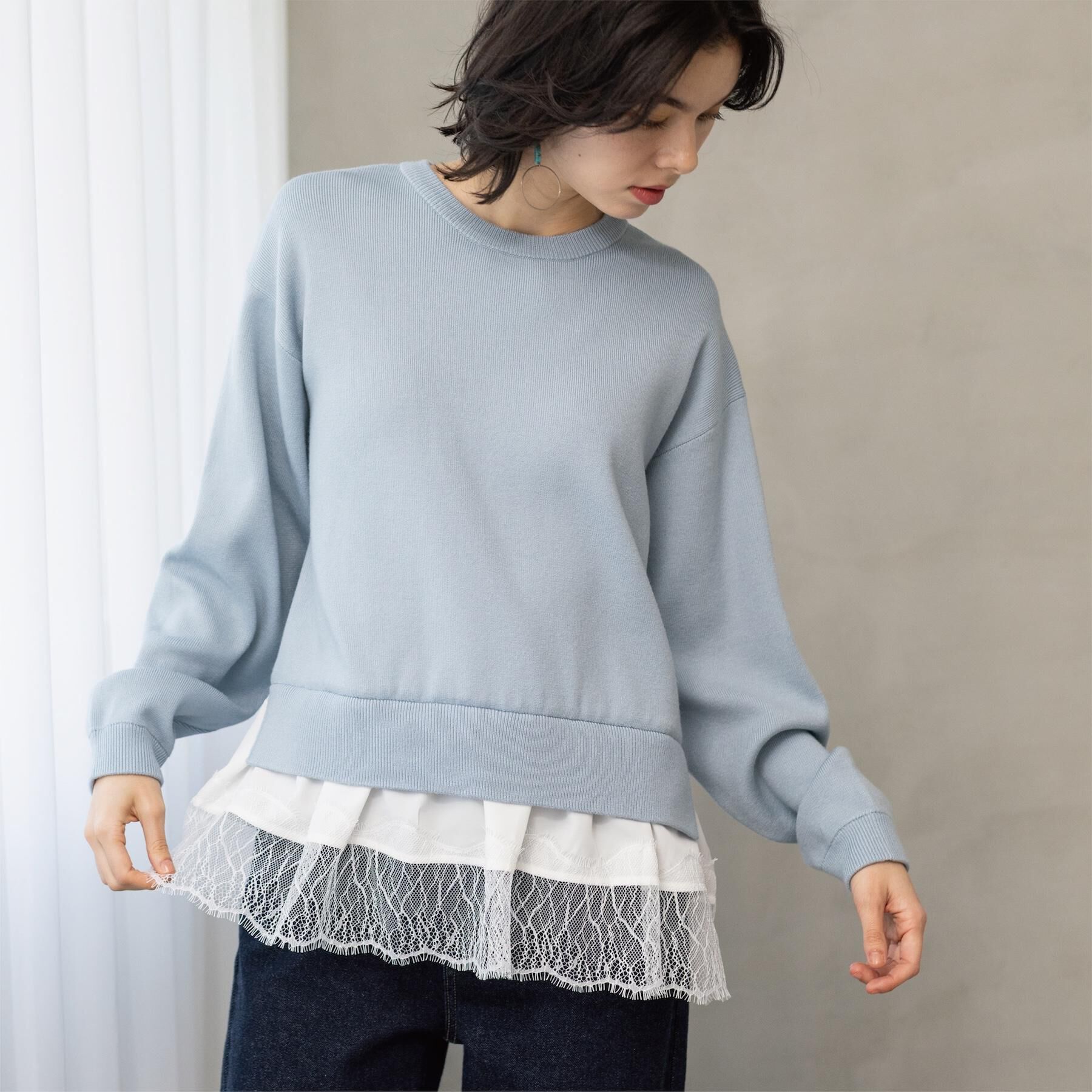 OPAQUE.CLIP「裾レースドッキングニット」|ニット・セーター|