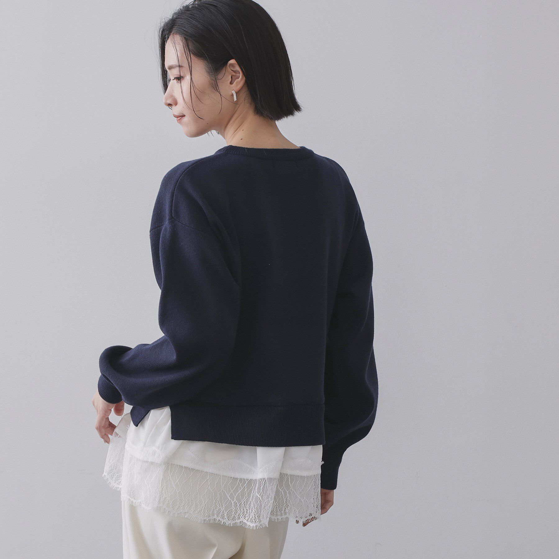 OPAQUE.CLIP「裾レースドッキングニット」|ニット・セーター|