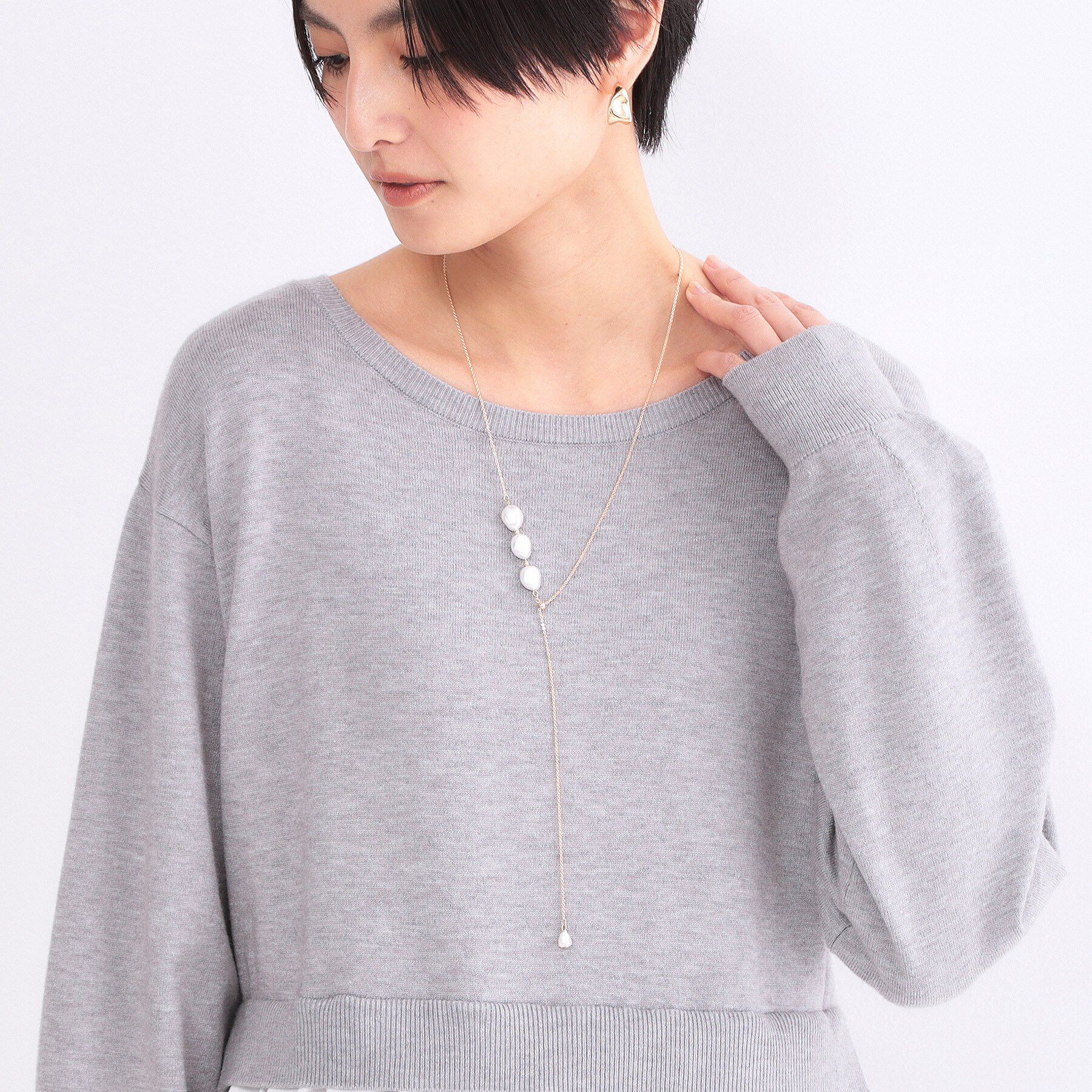 OPAQUE.CLIP「3連パール調ビーズデザインネックレス」|ネックレス|