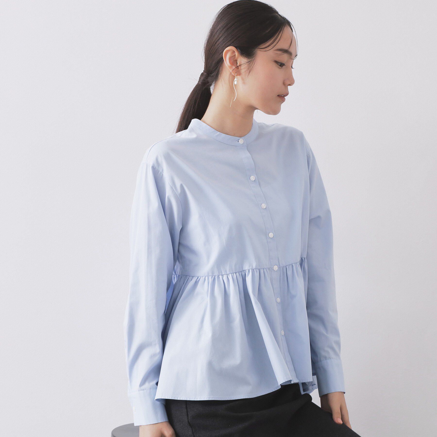 OPAQUE.CLIP「ペプラムシャツ【洗濯機OK】」|シャツ・ブラウス|ブルー(091)