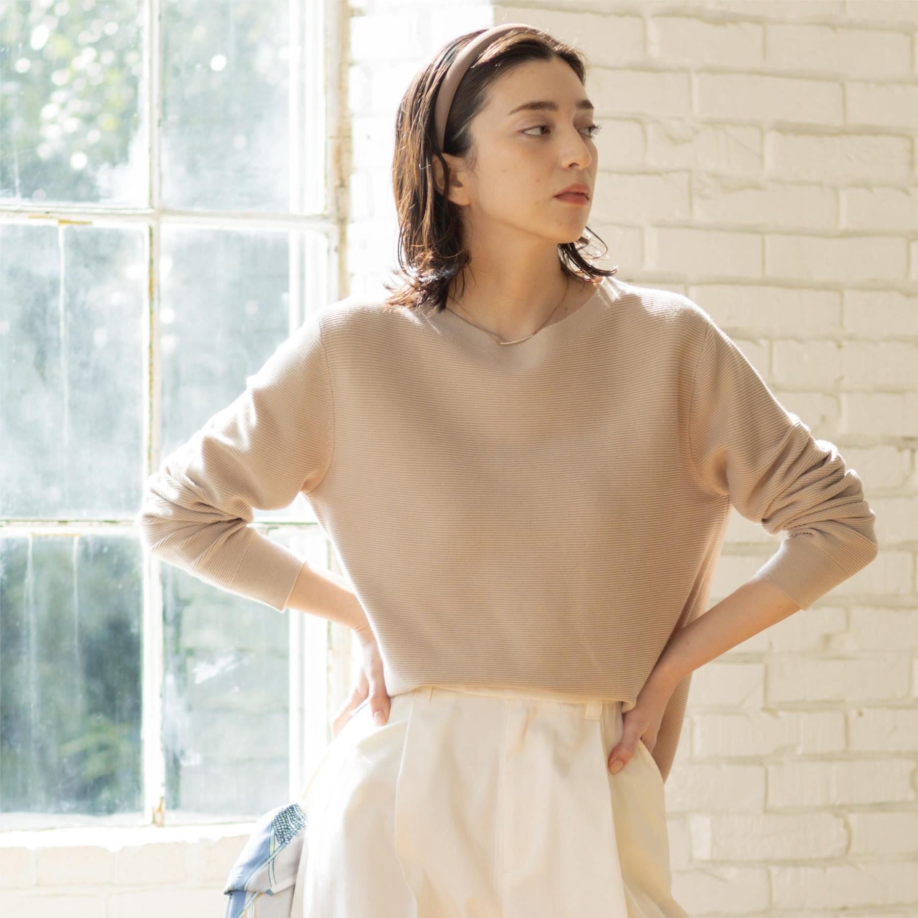 OPAQUE.CLIP「【UVケア】ボートネックガーターニット《6col/洗濯機OK》」|ニット・セーター|ベージュ(052)