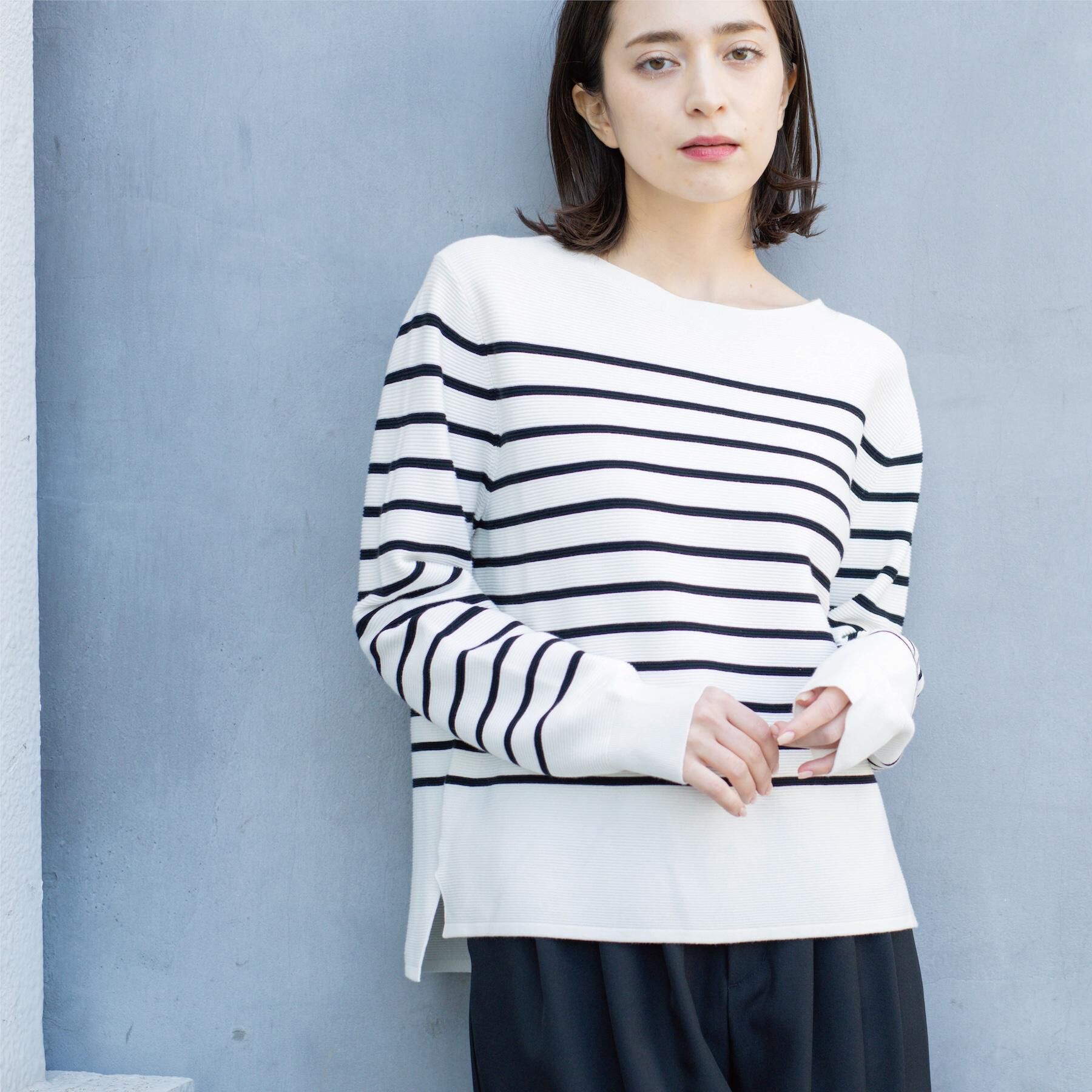 OPAQUE.CLIP「【UVケア】ボートネックガーターニット《6col/洗濯機OK》」|ニット・セーター|ホワイト(301)