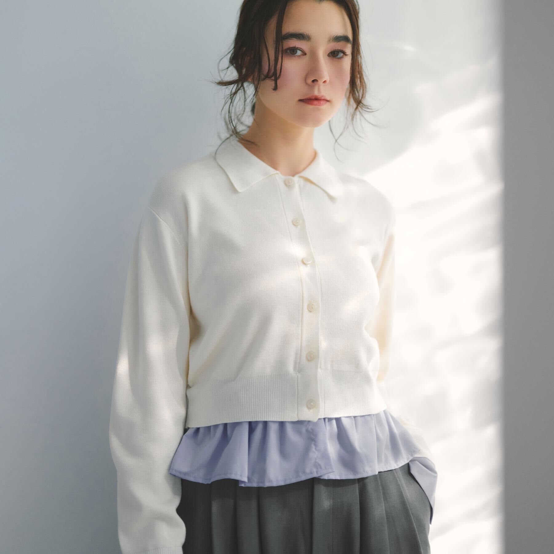 OPAQUE.CLIP「ポロ衿シャツドッキングニット【洗濯機OK】」|カーディガン|