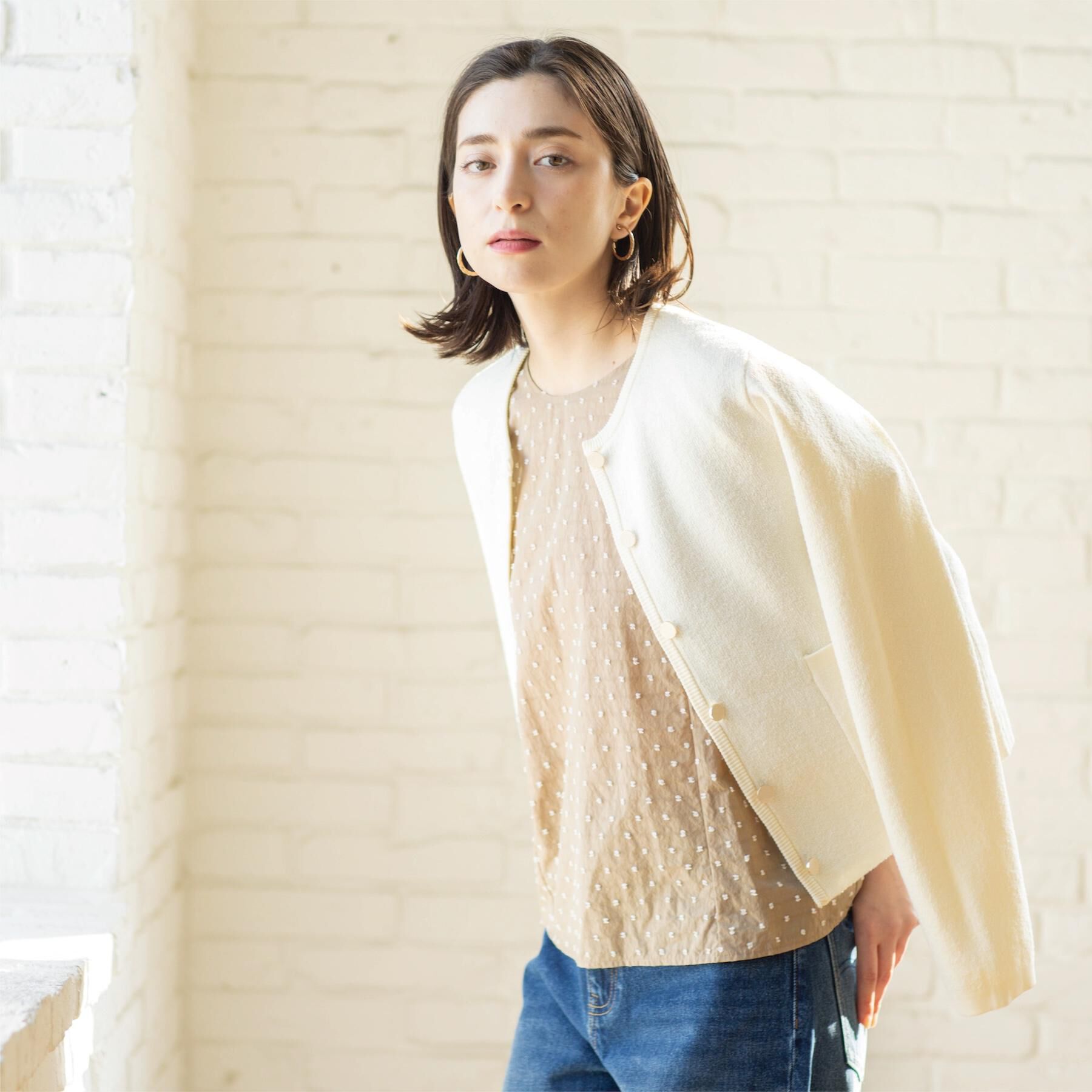 OPAQUE.CLIP「ブークレ金ボタンニットカーディガン【洗濯機OK】」|カーディガン|