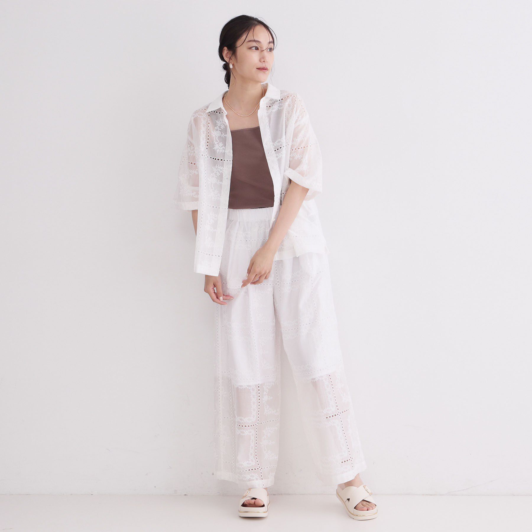 OPAQUE.CLIP「刺繍イージーワイドパンツ／セットアップ対応可【洗濯機OK】」|その他|