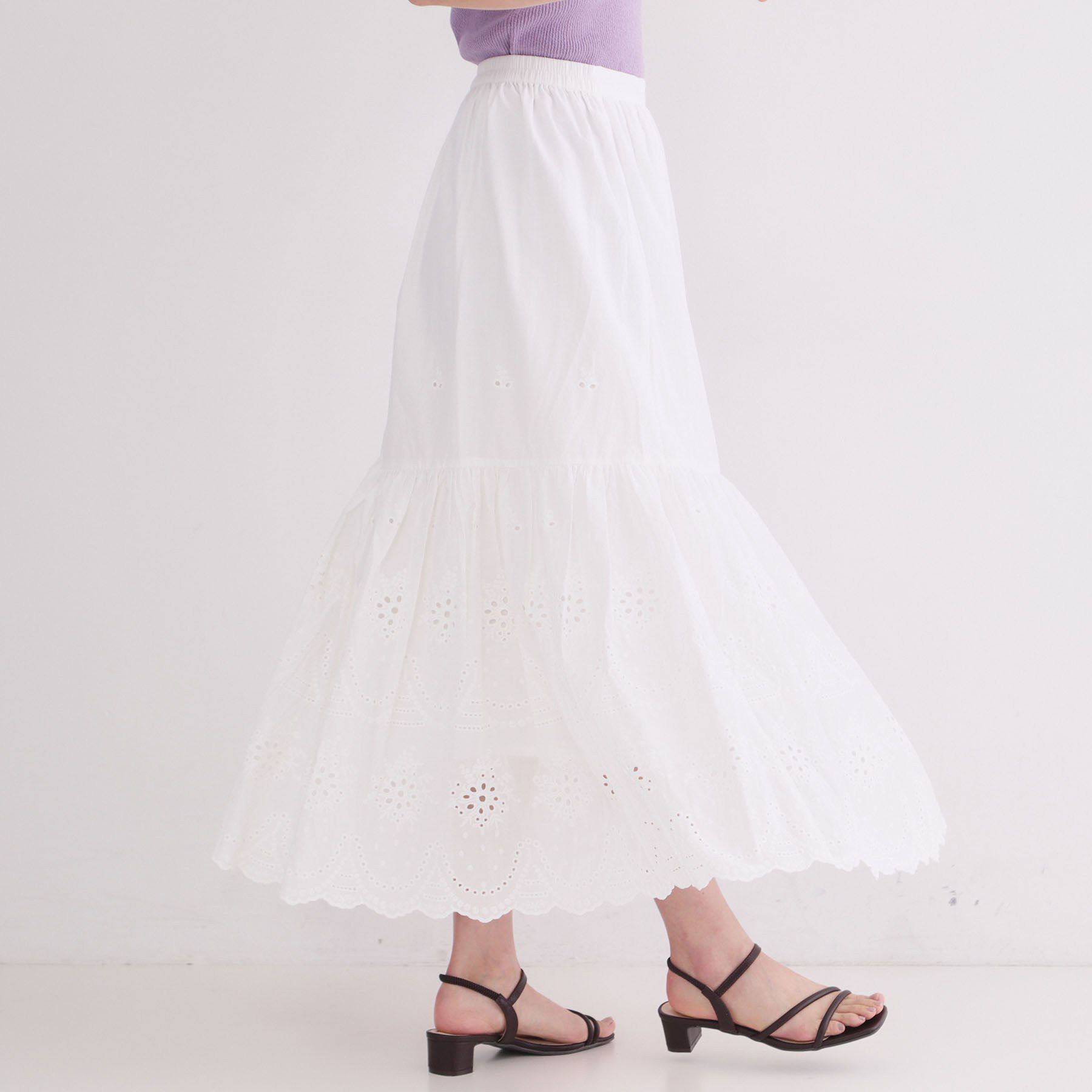 OPAQUE.CLIP「カットワークレースギャザーマキシスカート【洗濯機OK】」|スカート|