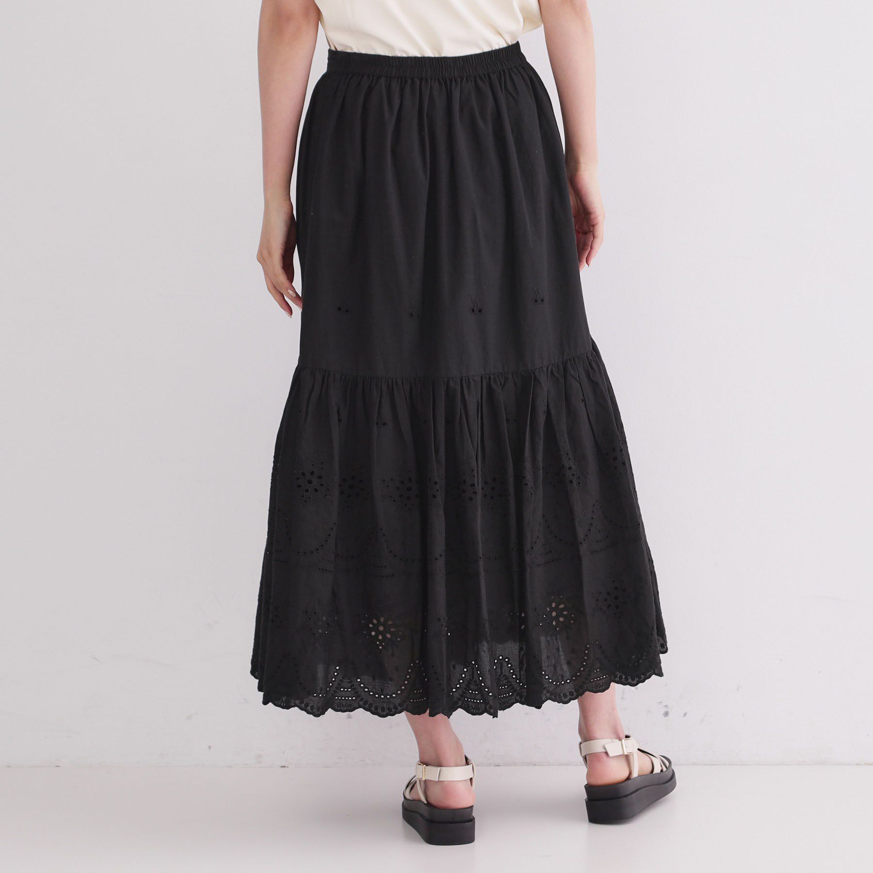 OPAQUE.CLIP「カットワークレースギャザーマキシスカート【洗濯機OK】」|スカート|
