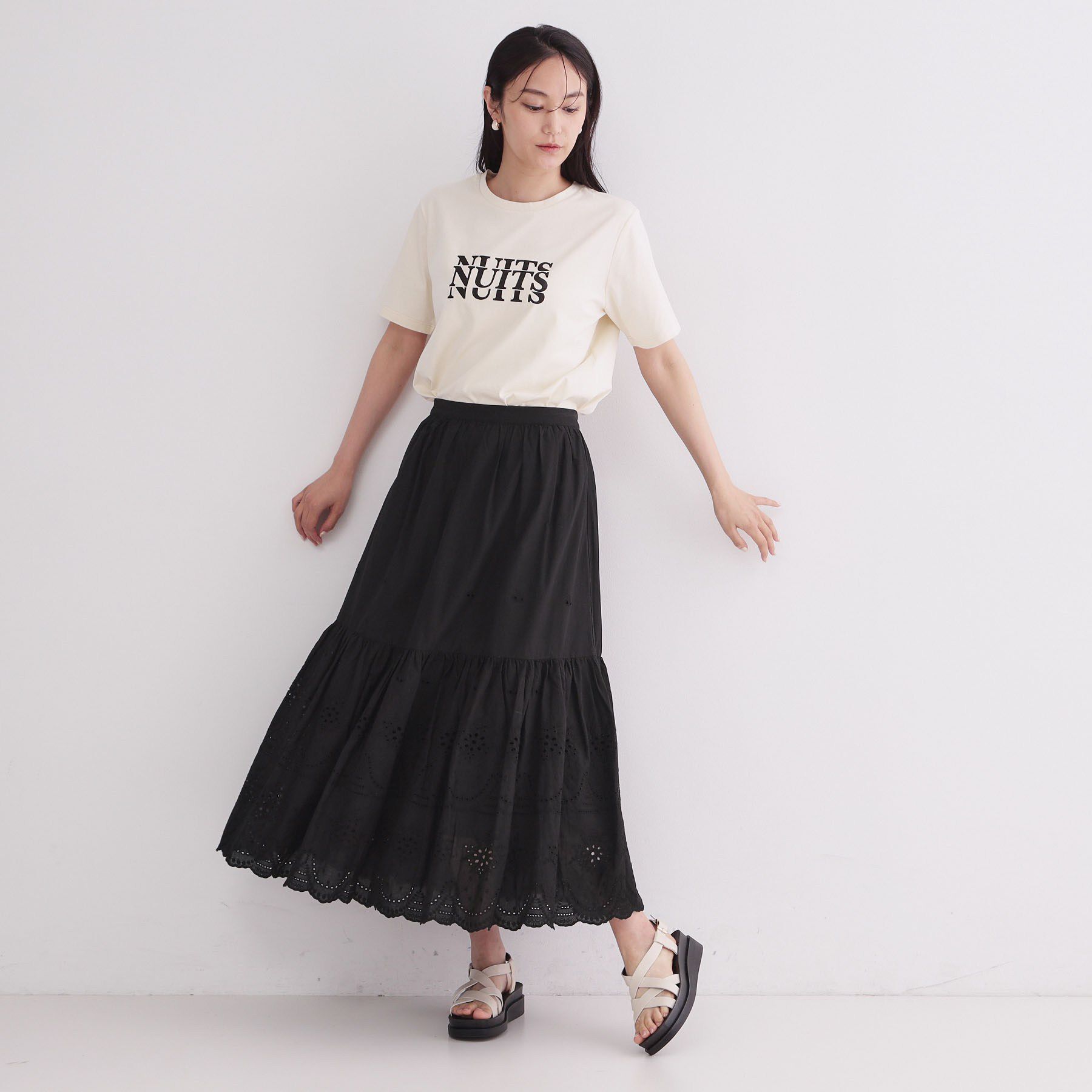 OPAQUE.CLIP「カットワークレースギャザーマキシスカート【洗濯機OK】」|スカート|