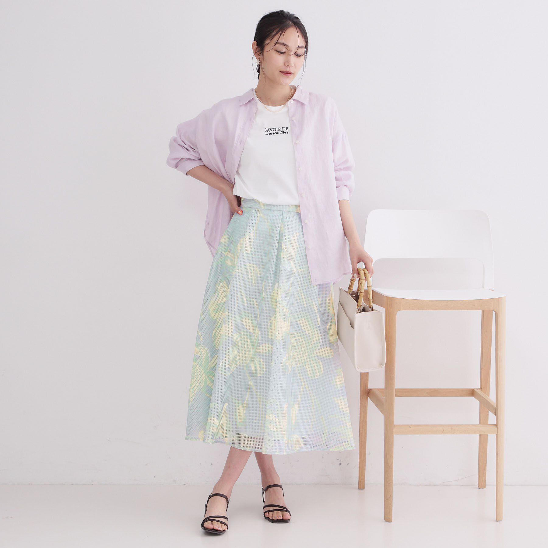 OPAQUE.CLIP「プリントアソートメッシュフレアスカート【洗濯機OK】」|スカート|