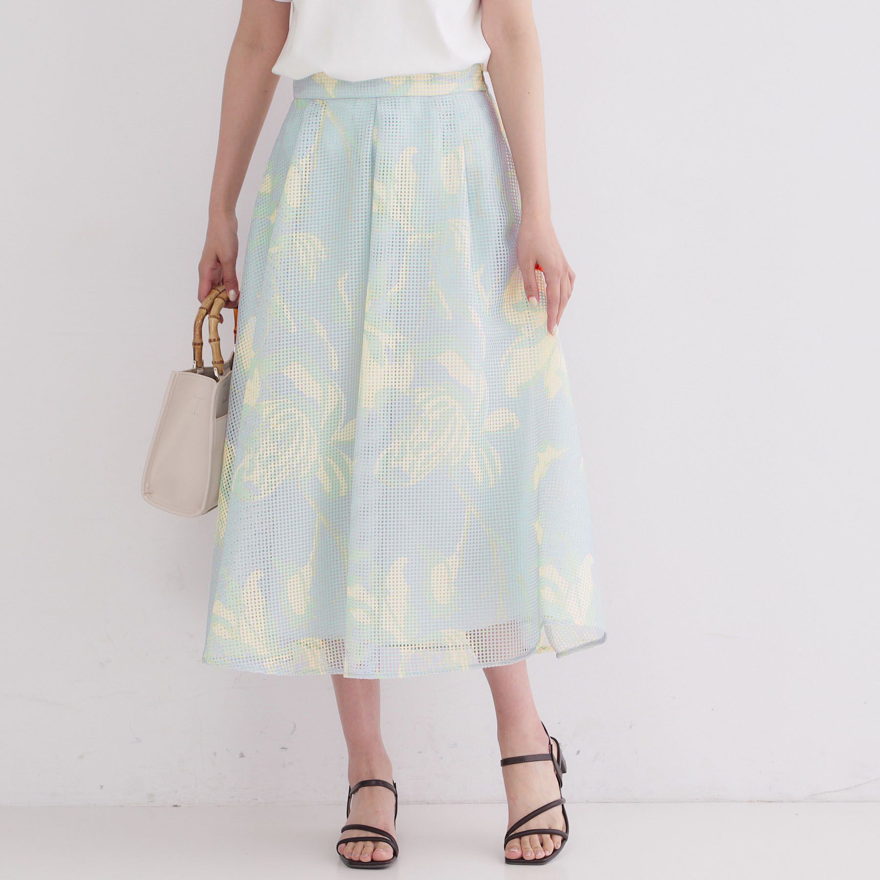 OPAQUE.CLIP「プリントアソートメッシュフレアスカート【洗濯機OK】」|スカート|グレー(112)