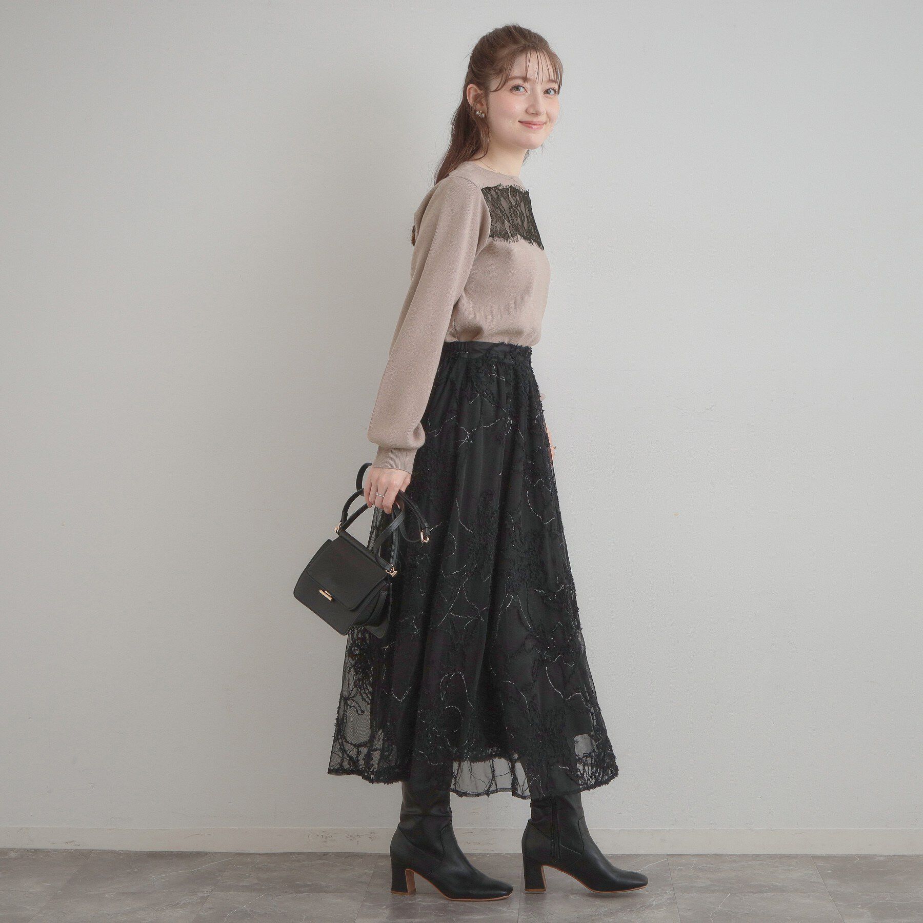 Couture broach「【洗える・通勤】レース ドッキング ニット」|ニット・セーター|